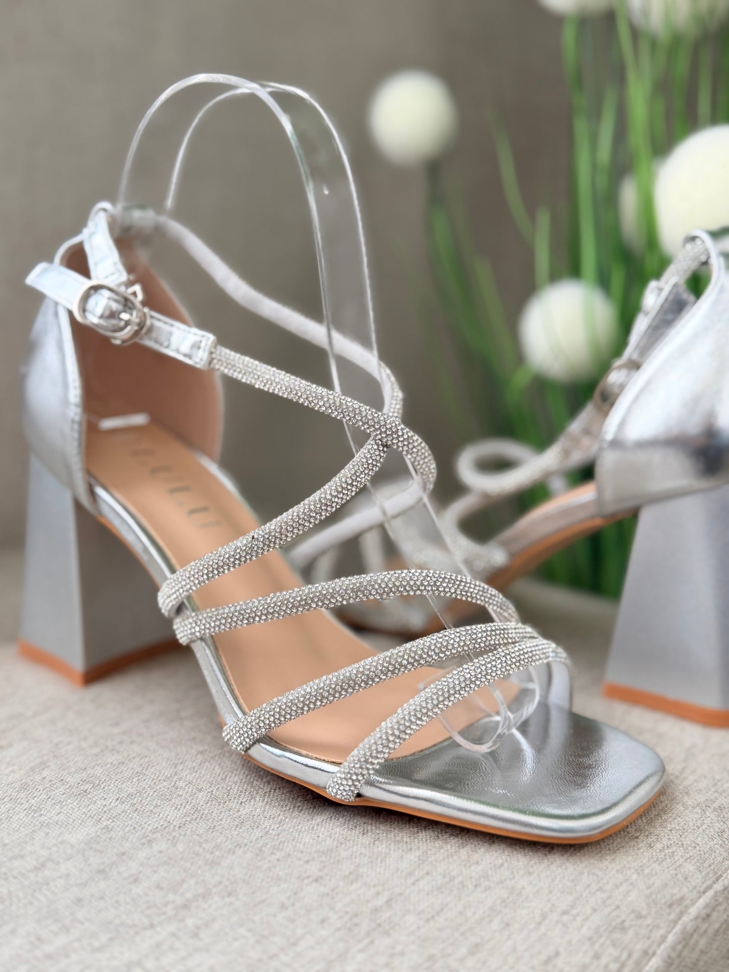 Sandale elegante cu barete cu cristale silver RAMONA