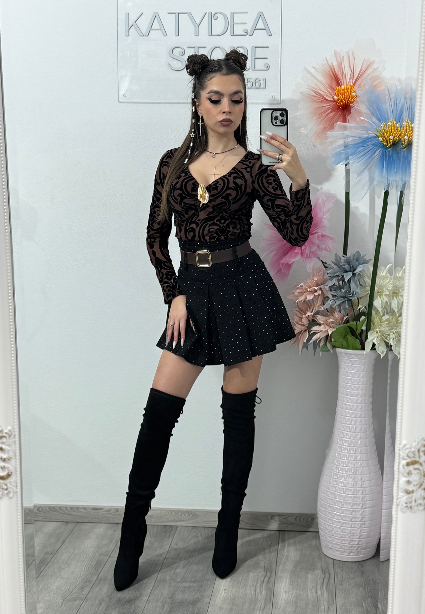 Bluză din mesa cu detaliu auriu ANELIS