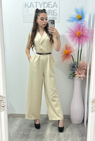 Salopetă cu cristale Aleyna beige