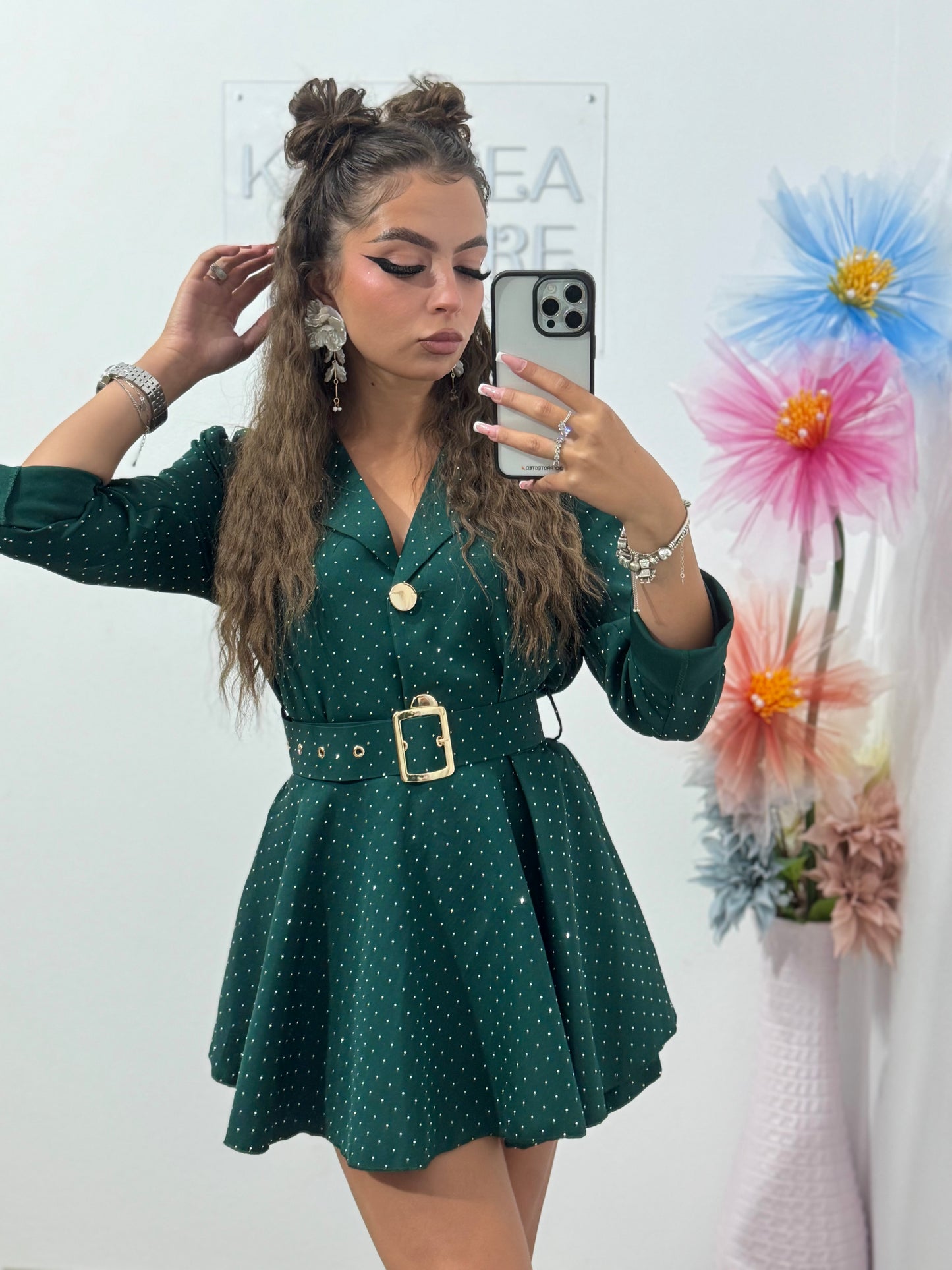 Salopetă full piatră verde Melania