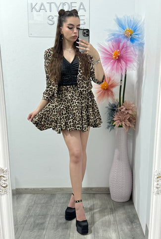 Compleu elegant cu cristale animal print Denisse