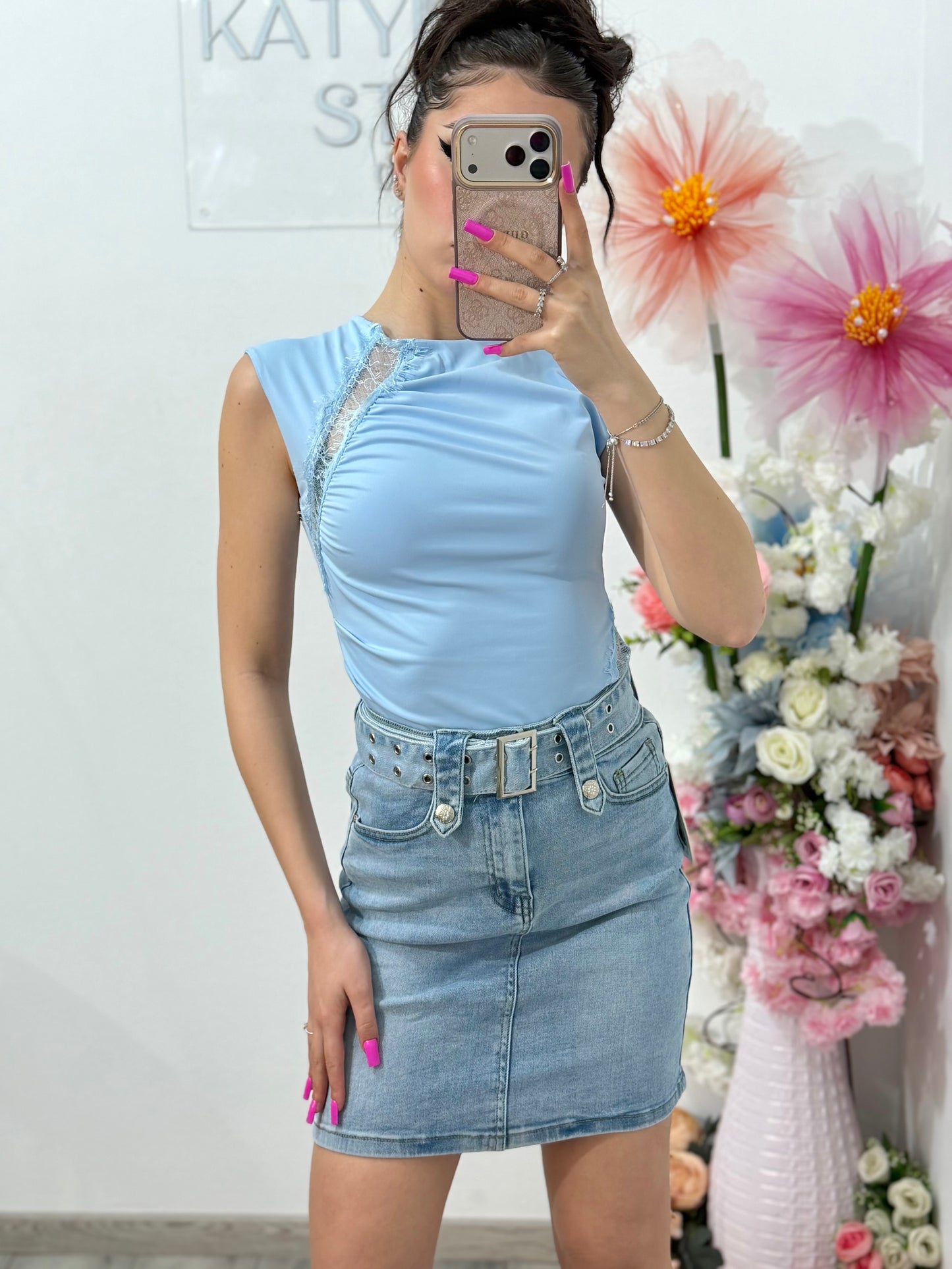 Fustă din denim cu cataramă BELLA