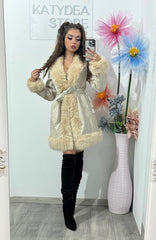 Geacă din piele ecologică și blană bej Wanda