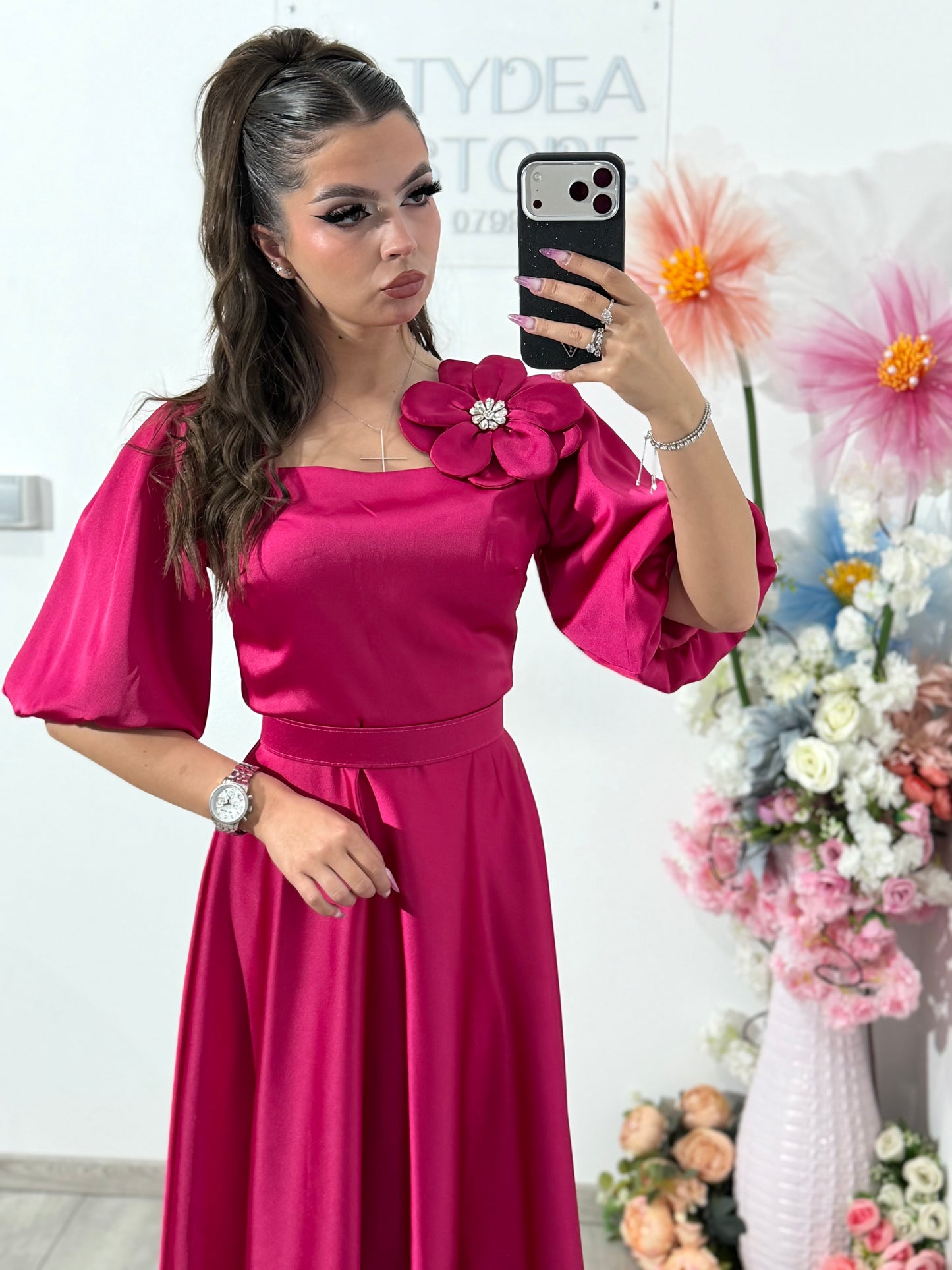 Rochie elegantă fucsia FLOWER