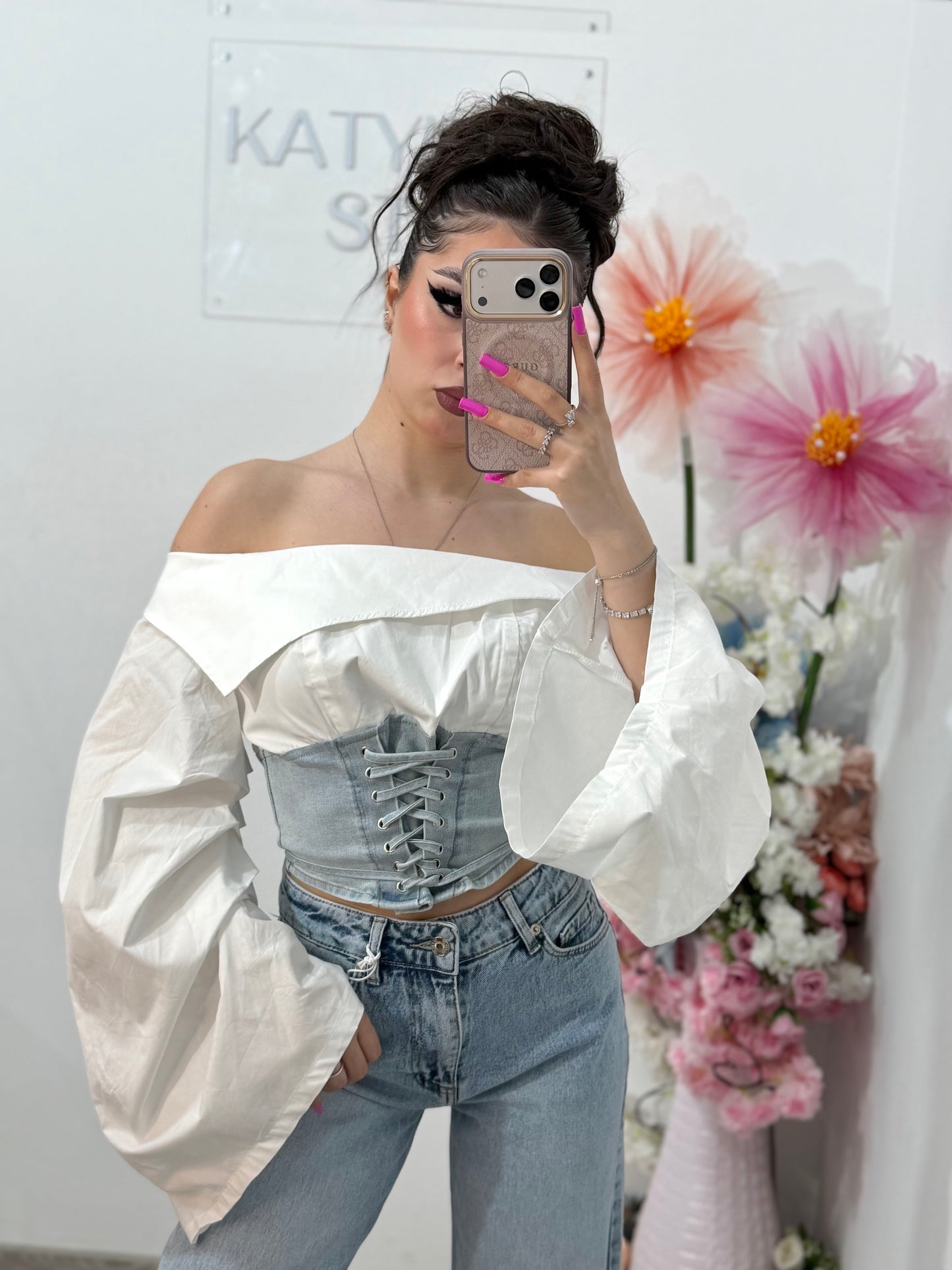 Top stil corset din denim ALICE