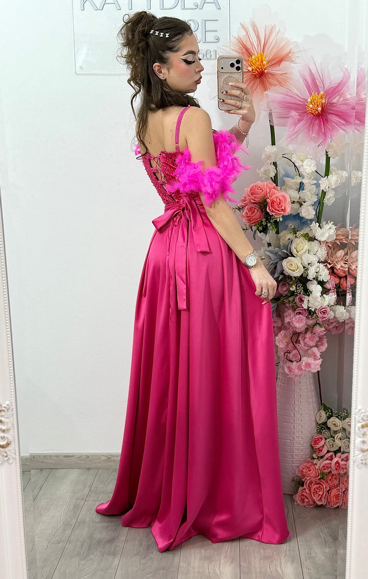 Rochie lungă cu paiete Pinko fucsia