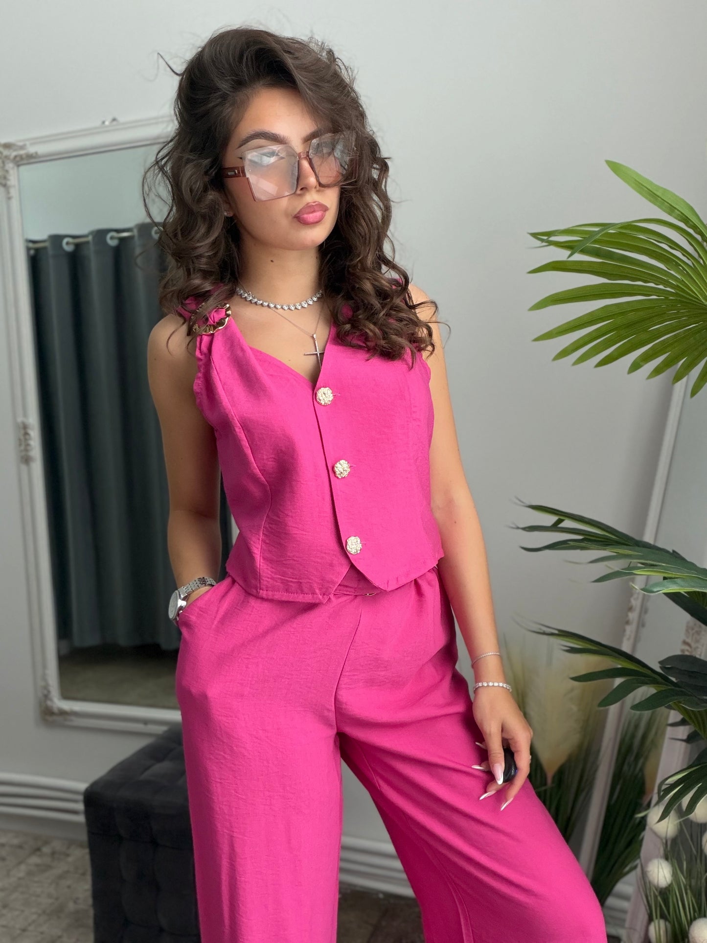 Compleu din in ELEGANCE fucsia