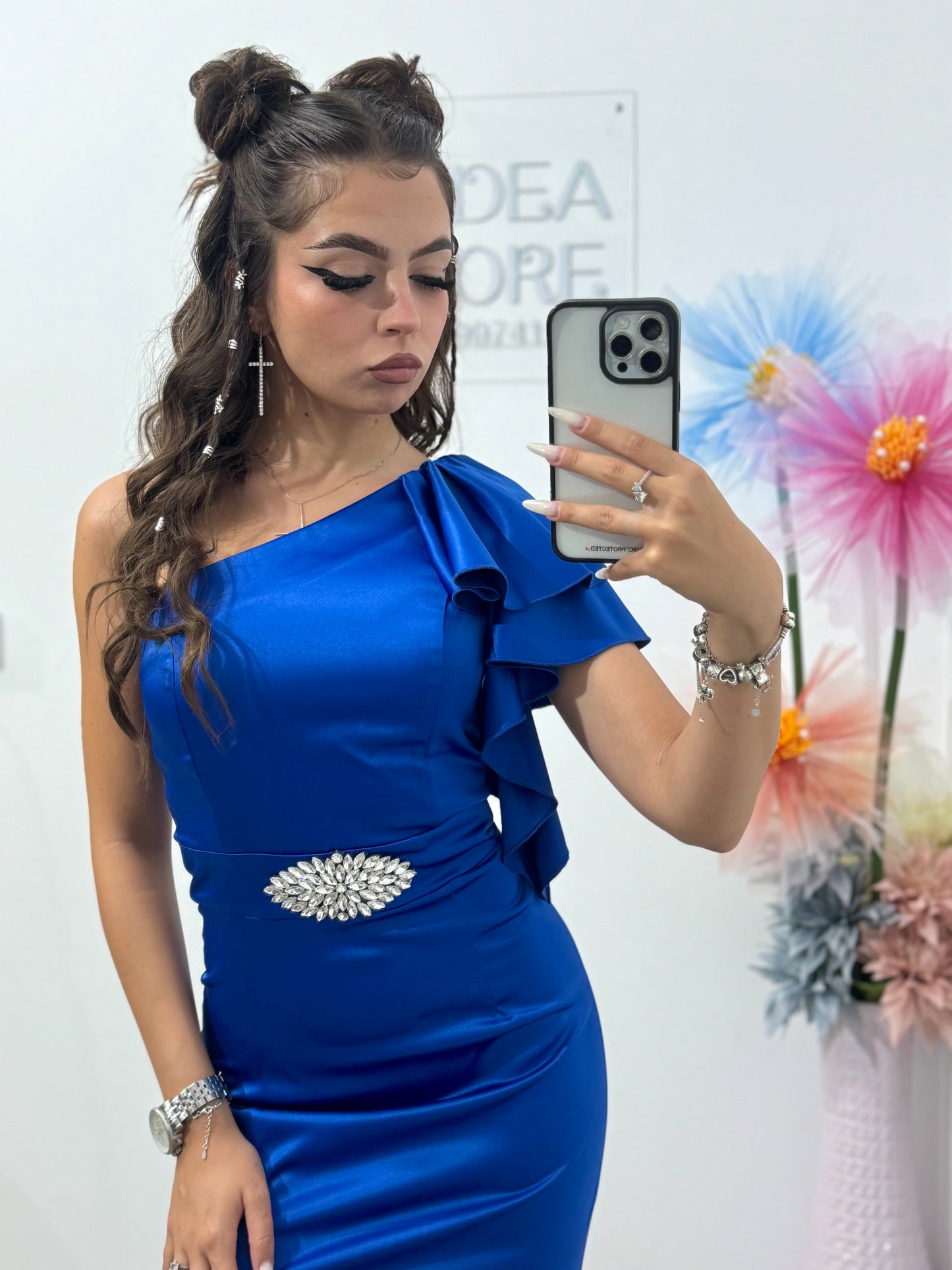 Rochie din tafta Elsa albastru electric