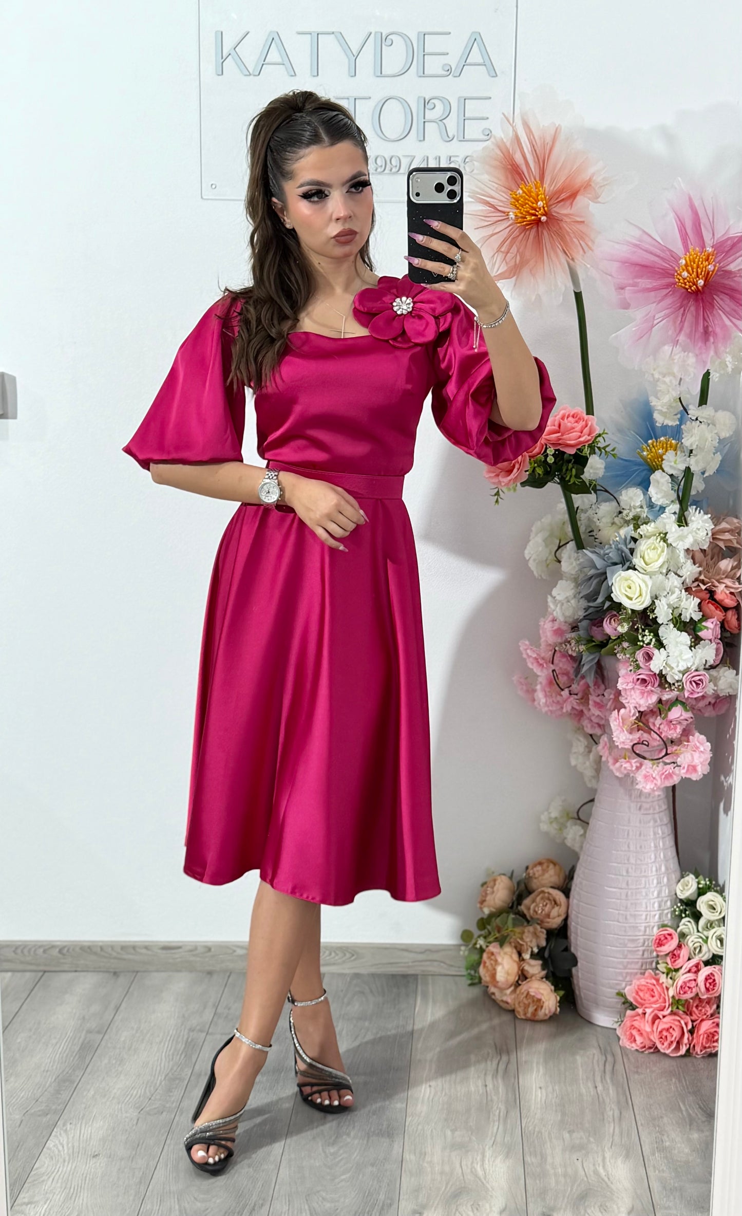 Rochie elegantă fucsia FLOWER