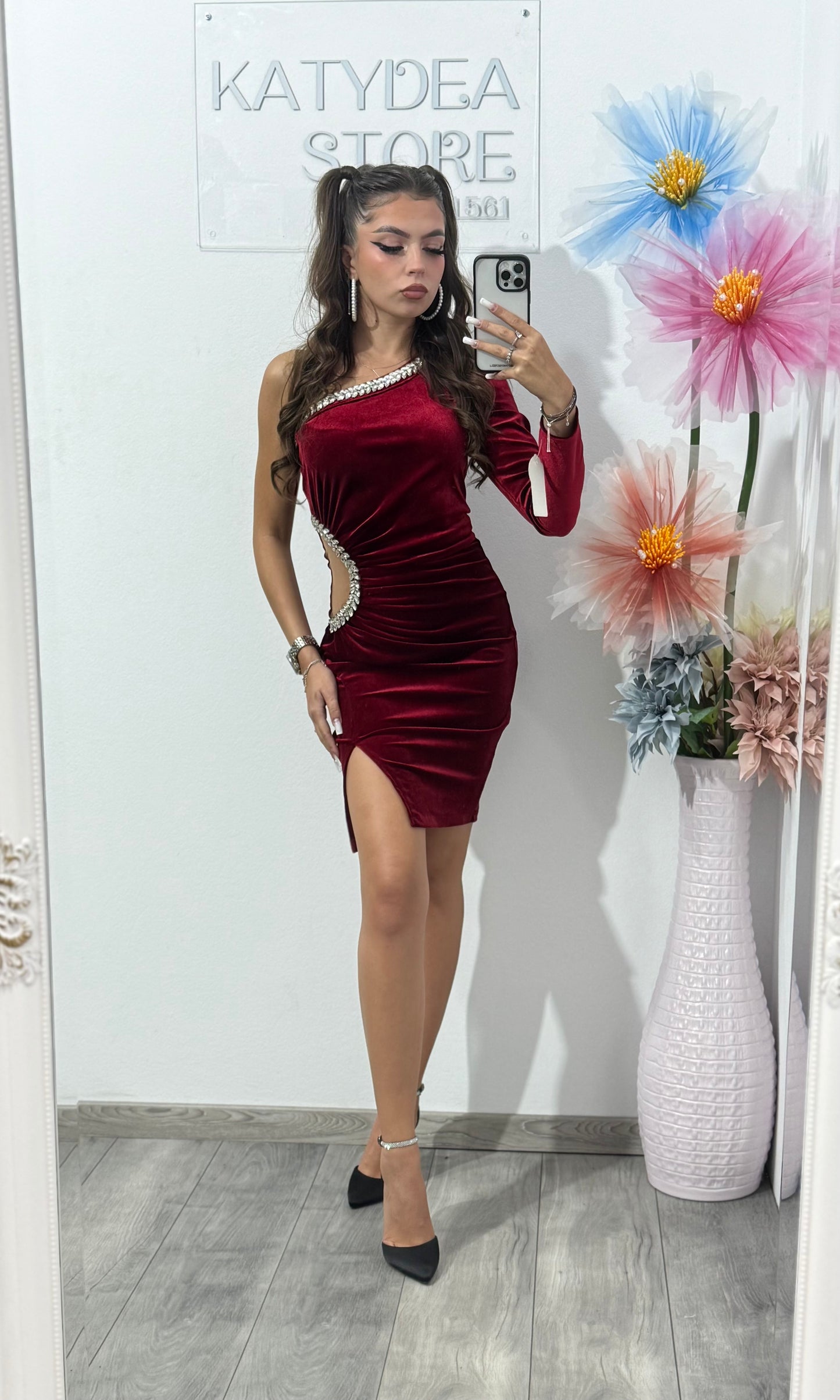 Rochie din catifea burgungy Diamonds