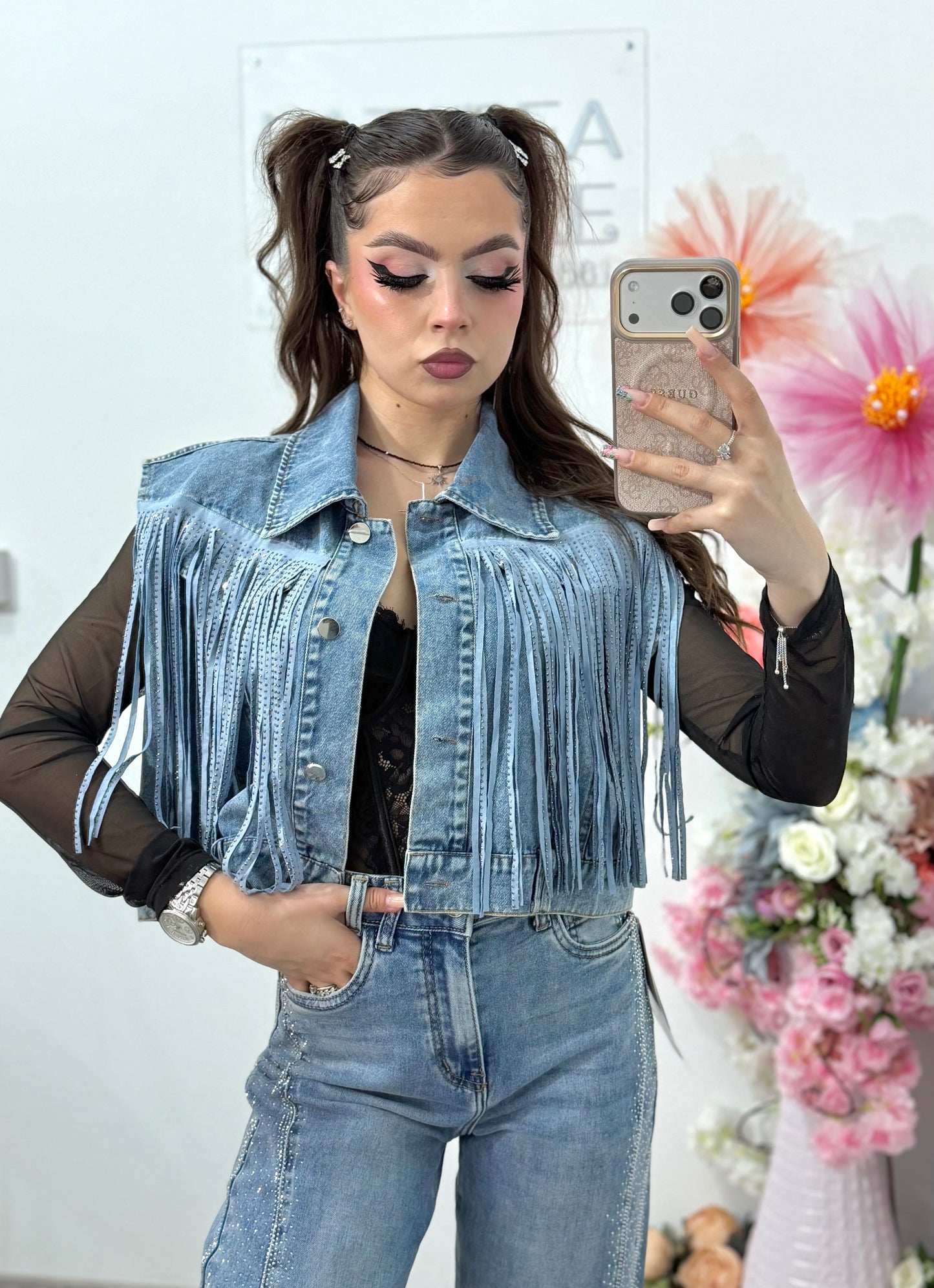 Vestă din denim cu cristale BELLA