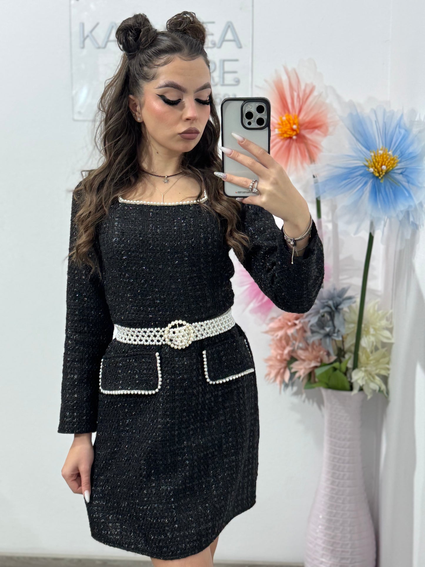 Rochie din tweed neagră ELLA