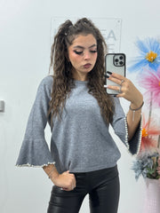 Bluză cu mâneca clopot și perle Roxanne