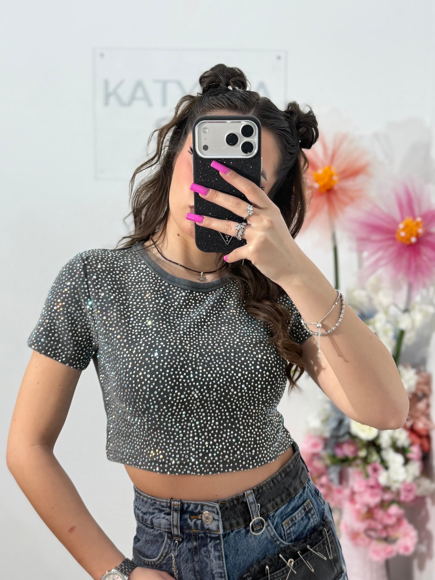 Tricou crop cu cristale ALIS
