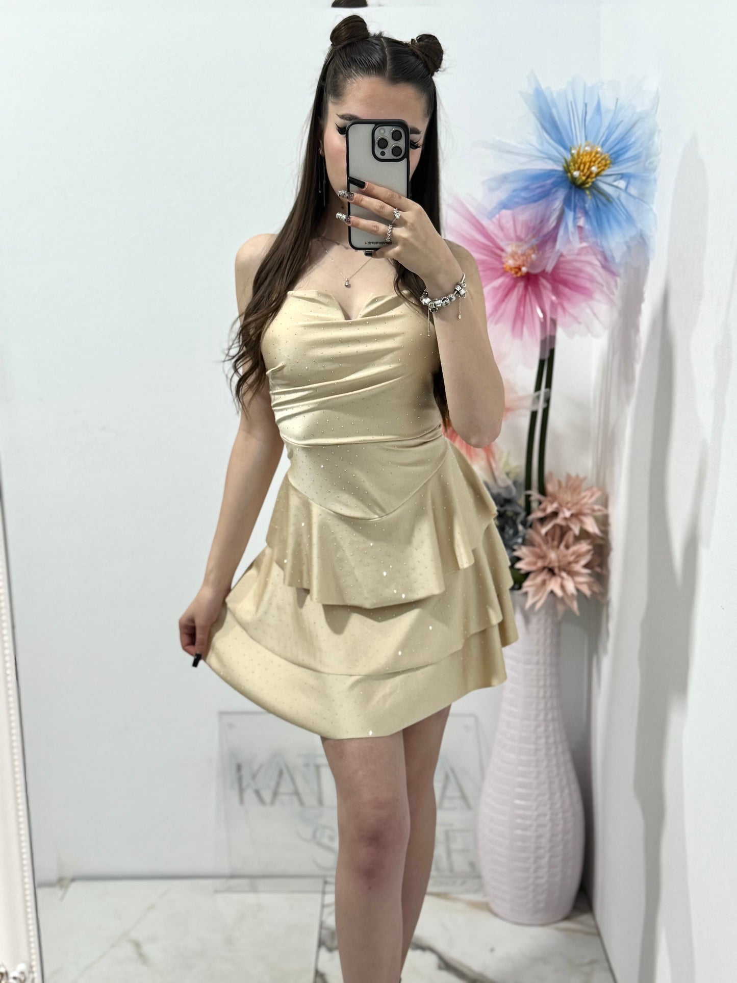 Rochie elegantă beige Zonia