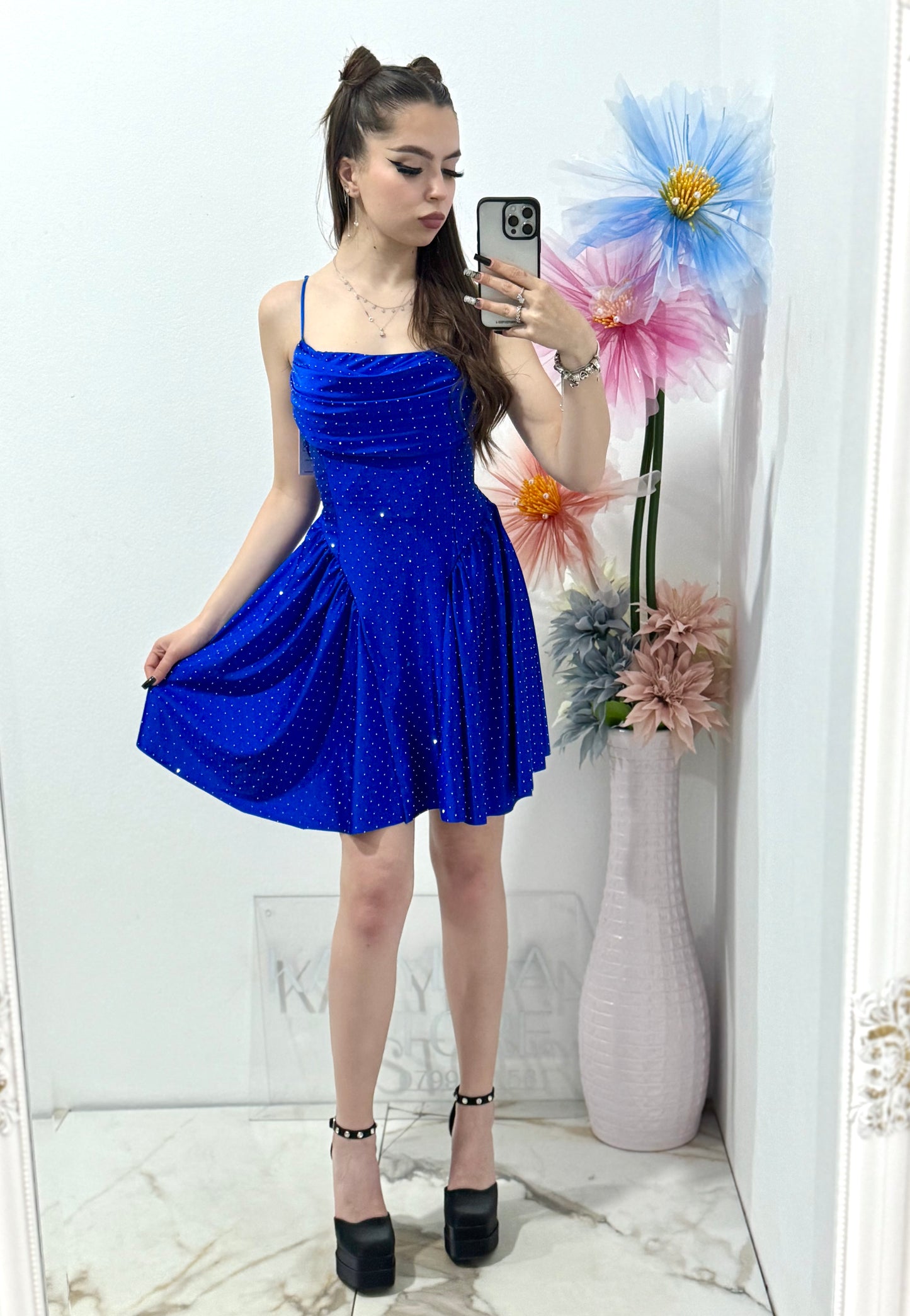 Rochie elegantă cu cristale albastru electric Ginny