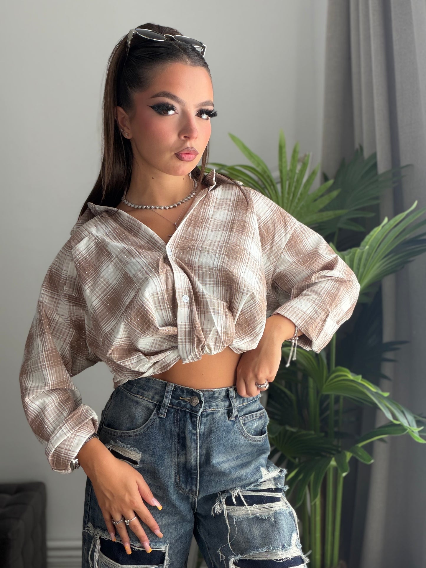 Cămașă crop bej MALLA