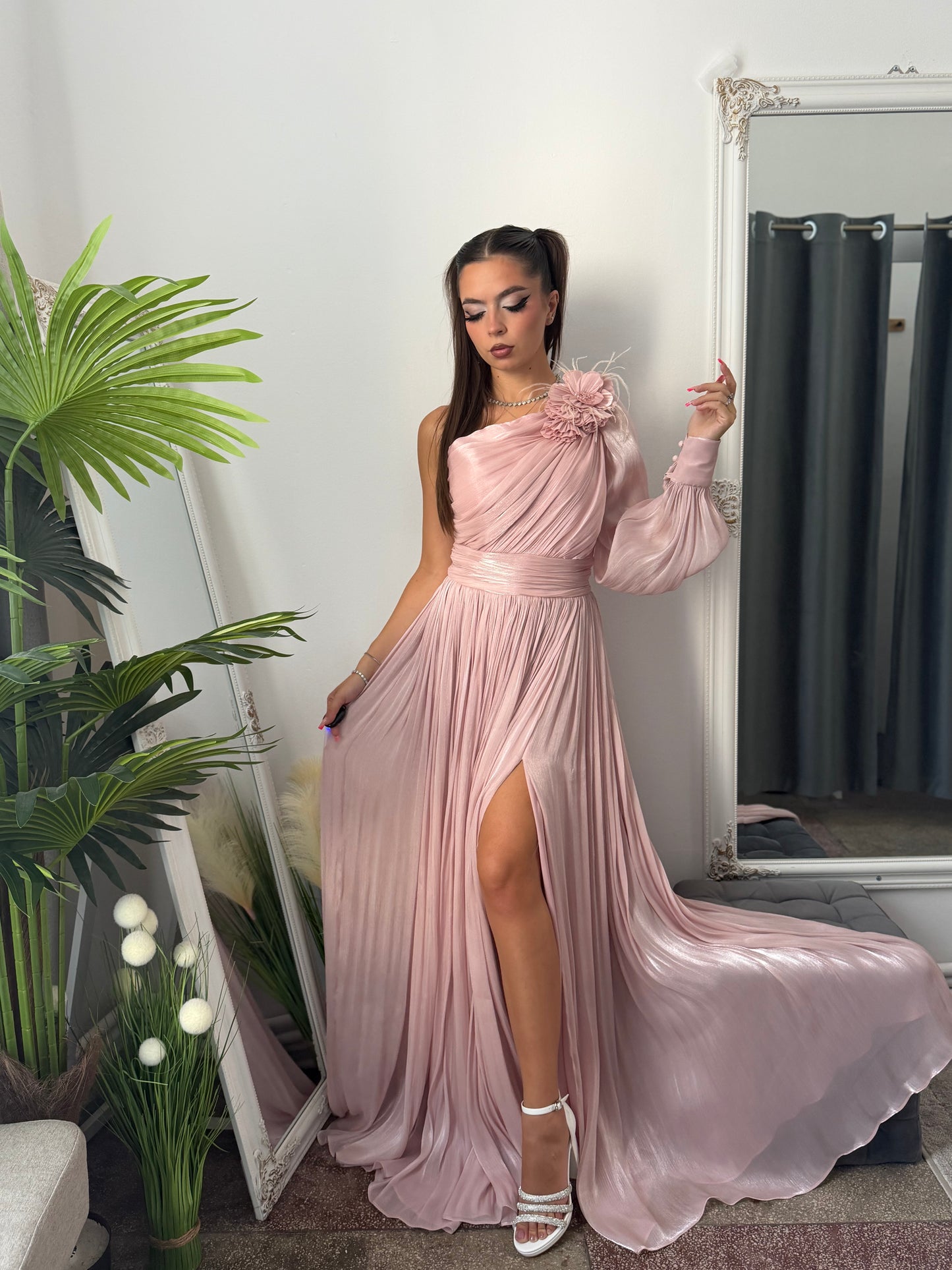 Rochie elegantă roz pudră VICTORIA