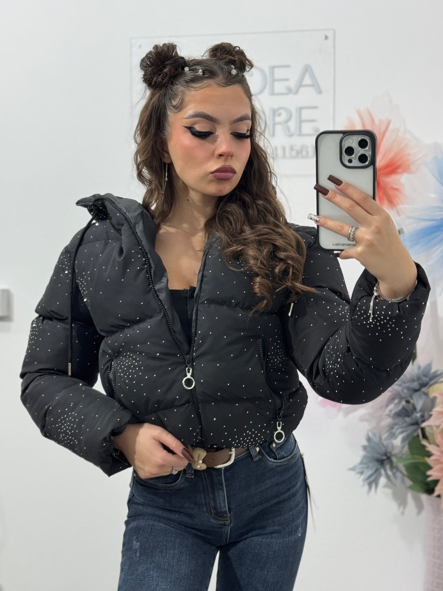 Geacă neagră cu cristale ștanțate Tamarra