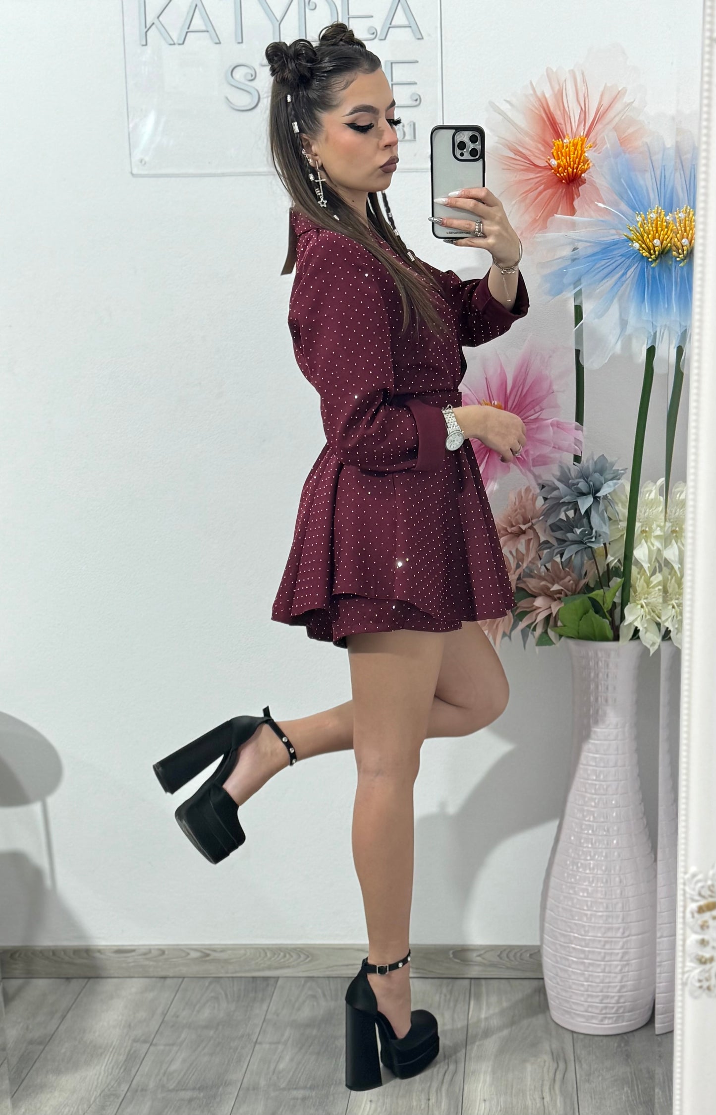 Salopetă full piatră grena Melania