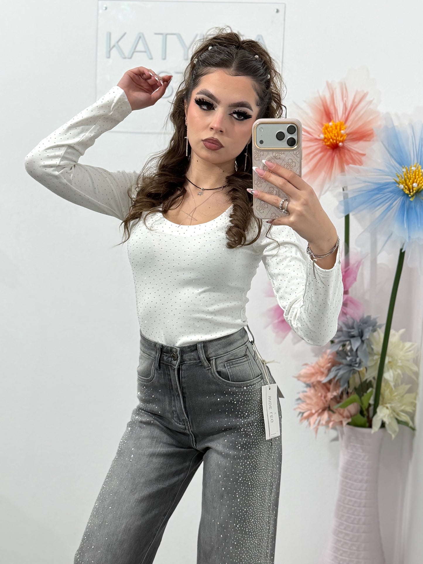 Bluză albă cu cristale SARA