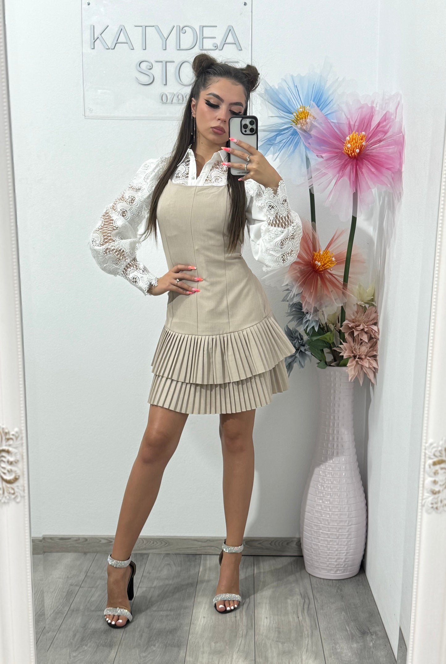 Sarafan cu pliseu beige Alina