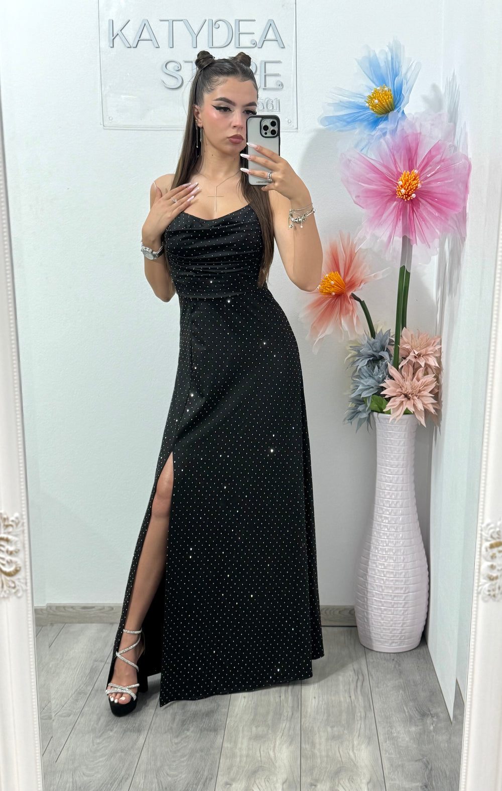 Rochie elegantă cu cristale neagră Glam