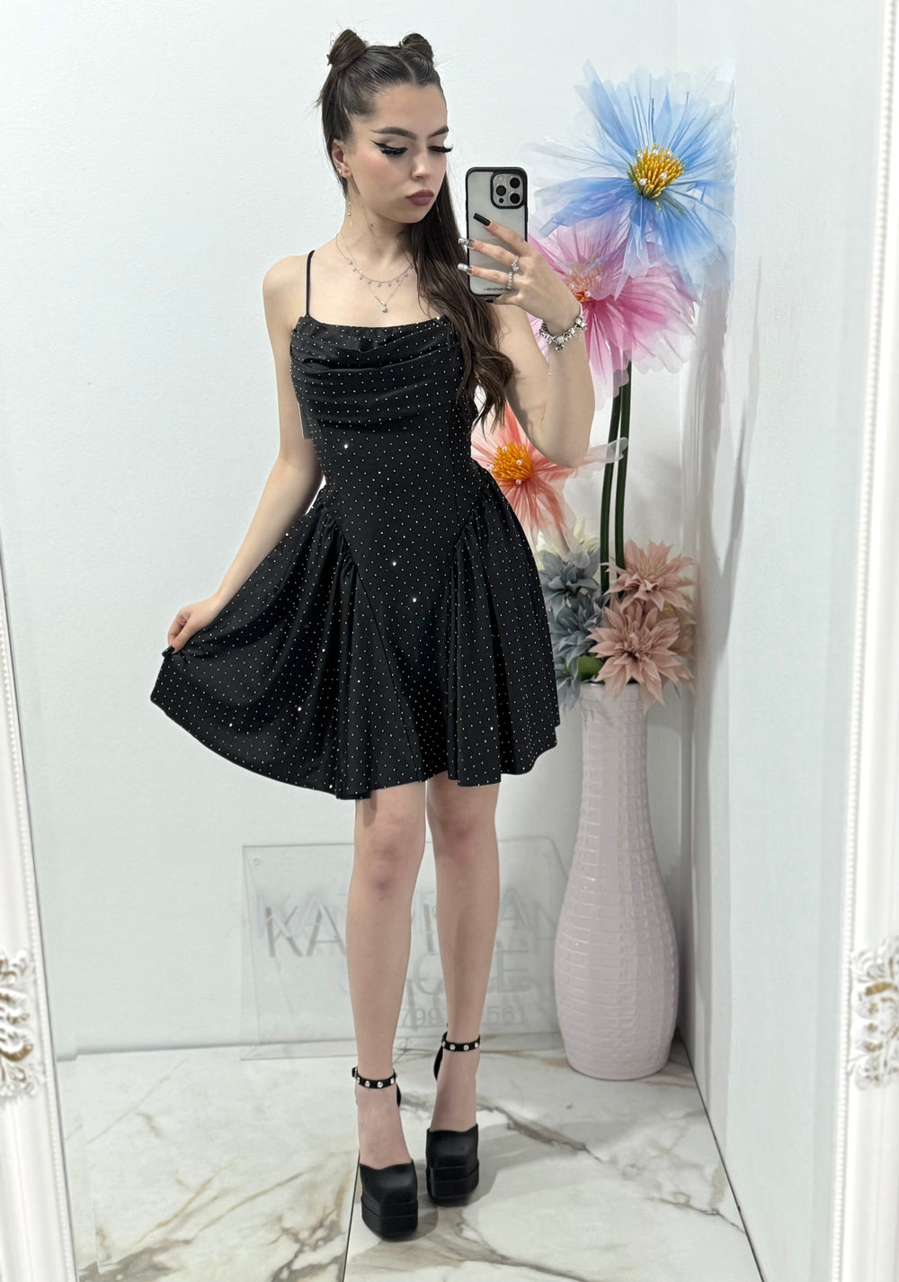 Rochie elegantă cu cristale neagră Ginny