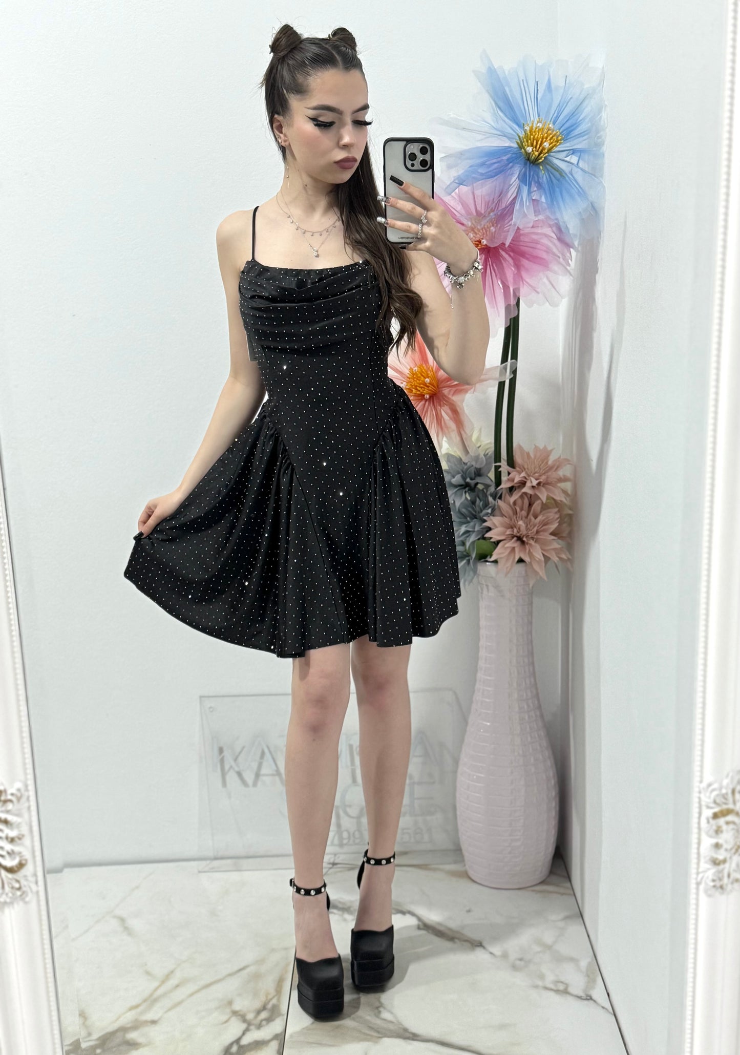 Rochie elegantă cu cristale neagră Ginny