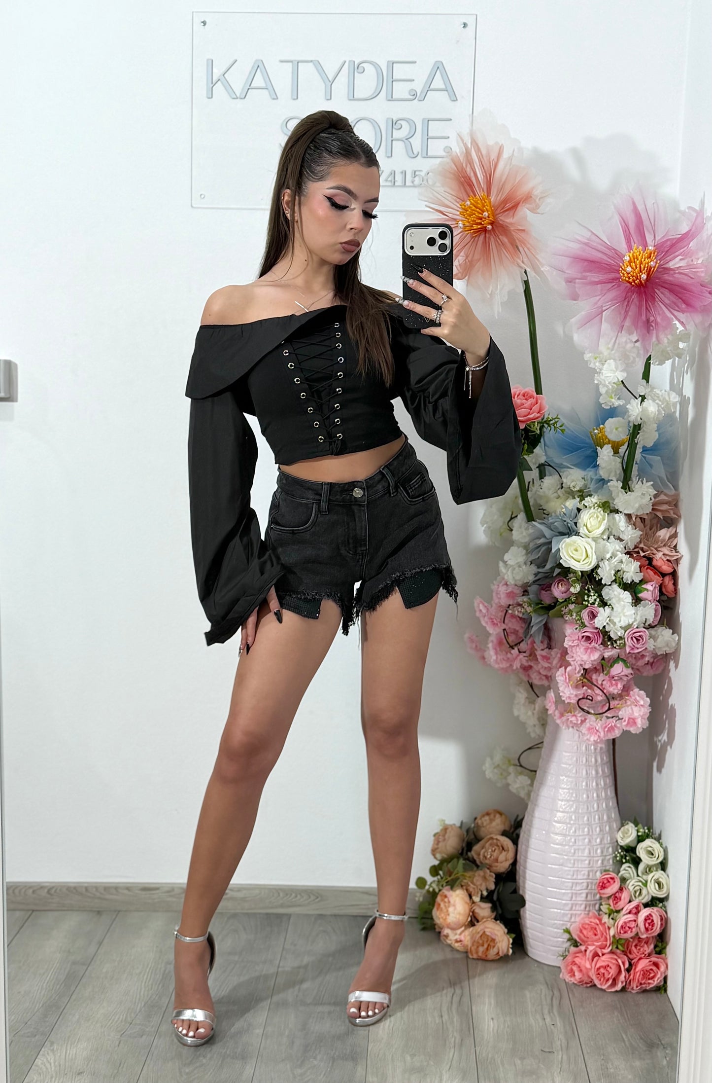 Pantaloni scurți din denim BLACK CRISTAL