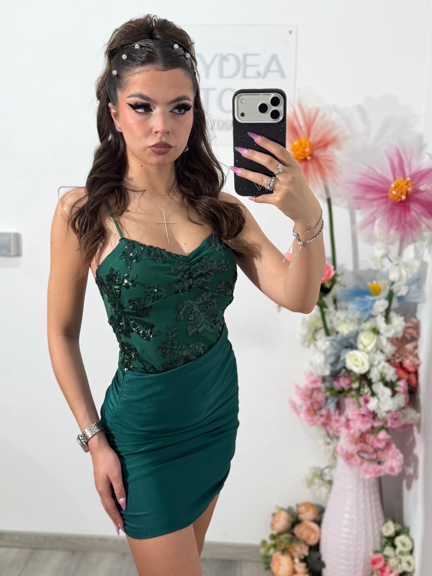 Rochie elegantă cu paiete verde MELEK