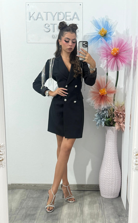 Rochie tip sacou cu epoleți neagră Jessica