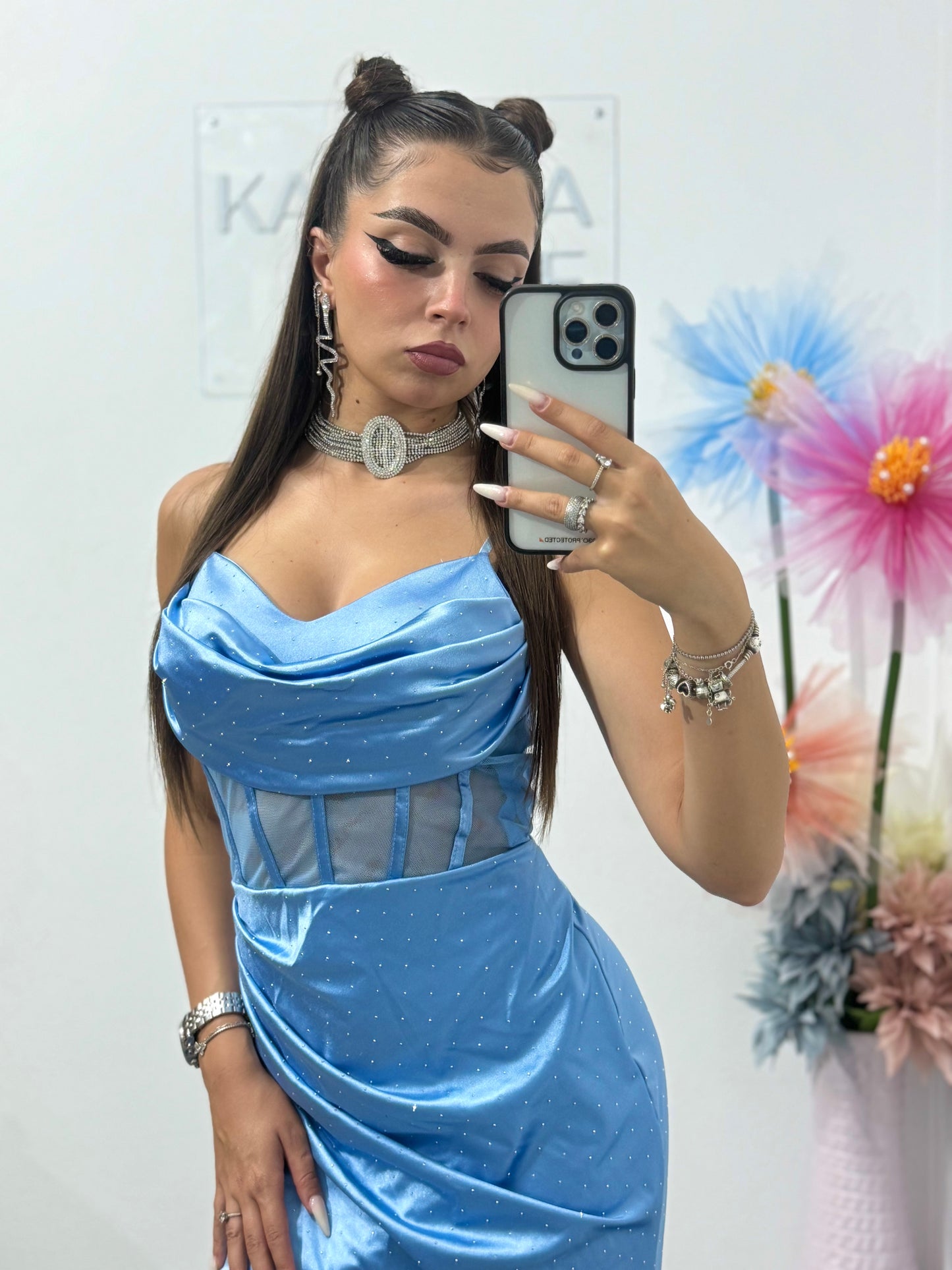 Rochie elegantă cu corset babyblue Alice