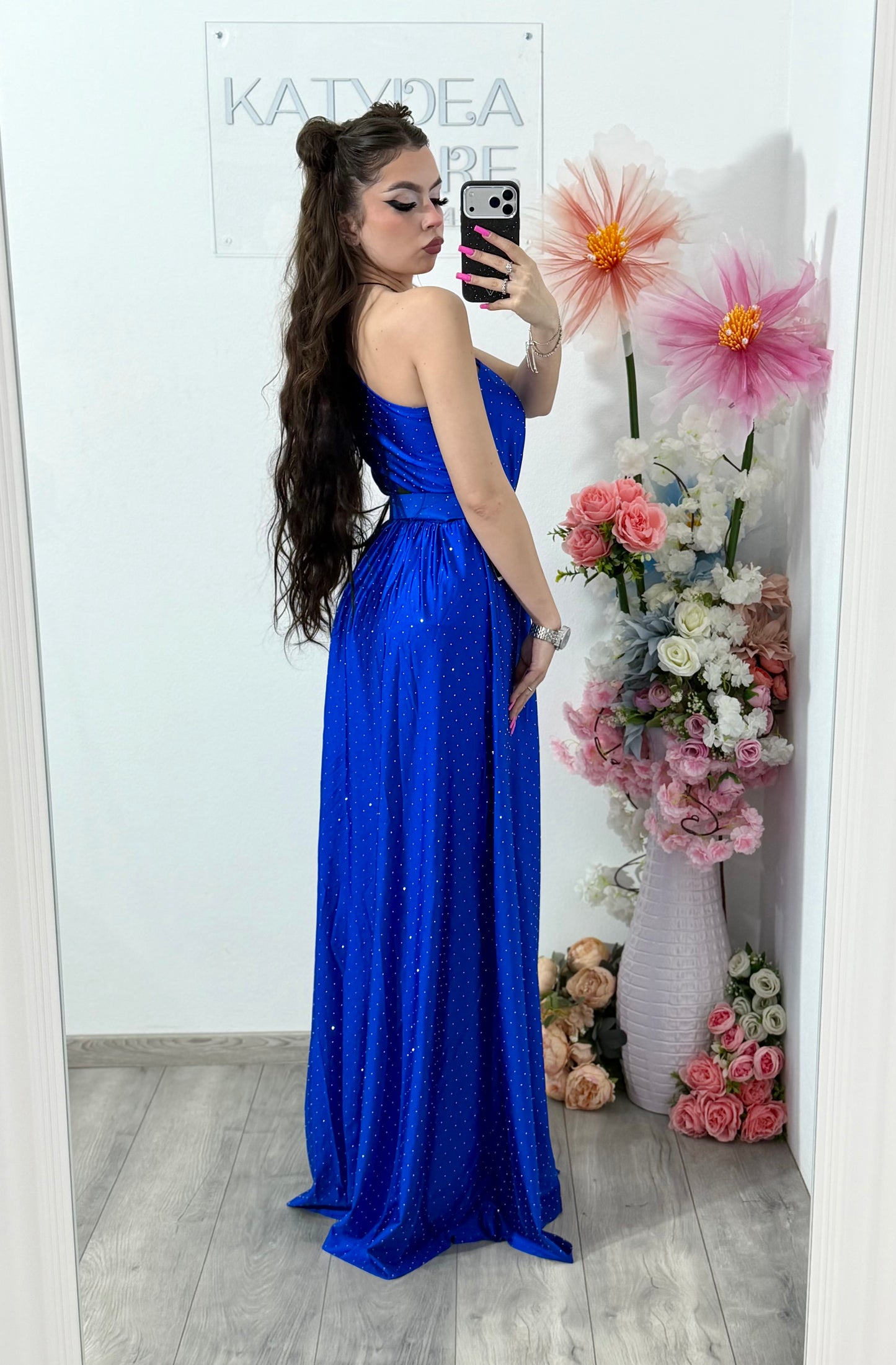 Rochie elegantă cu cristale albastru electric Cleopatra