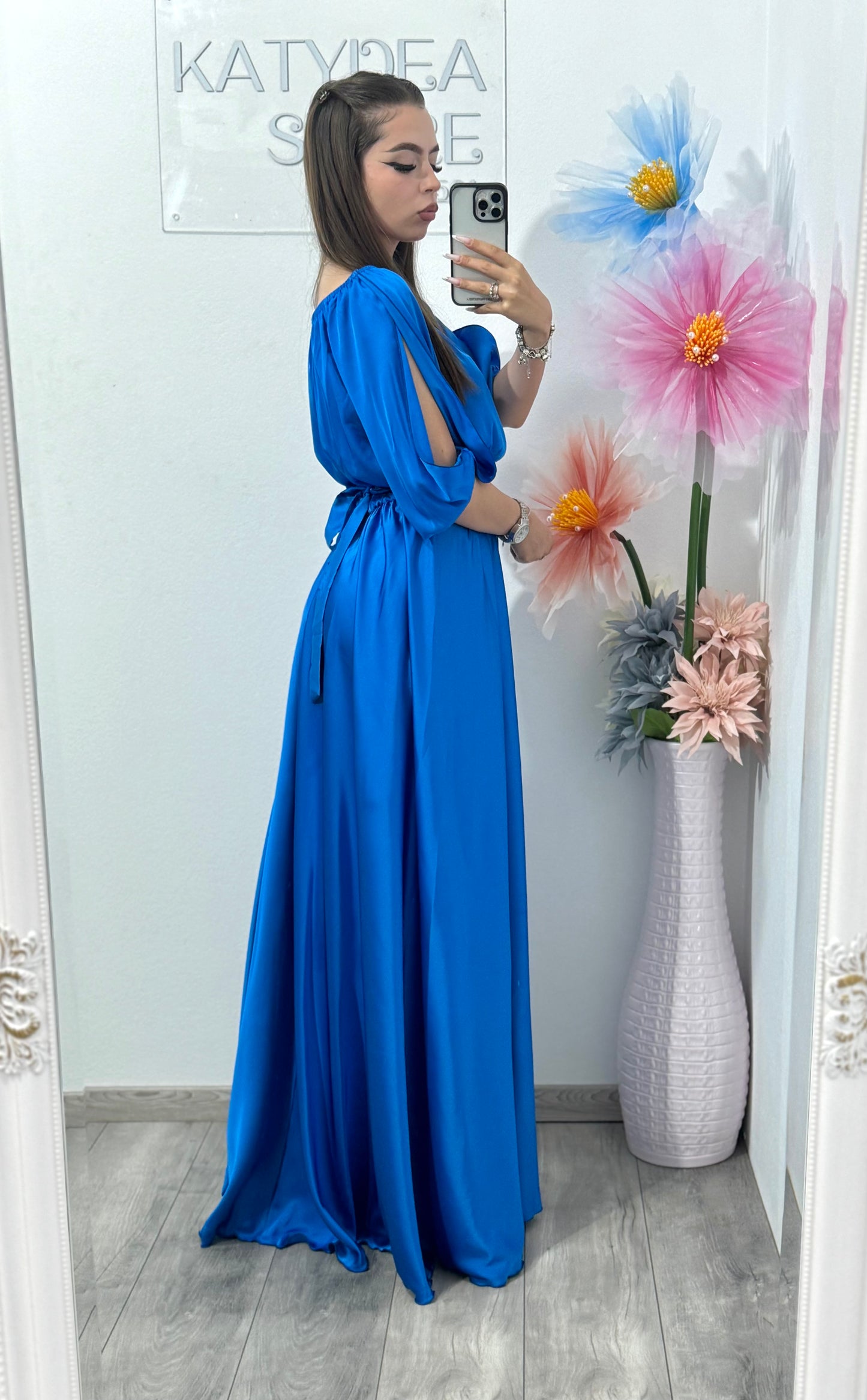 Rochie din satin albastră Anna