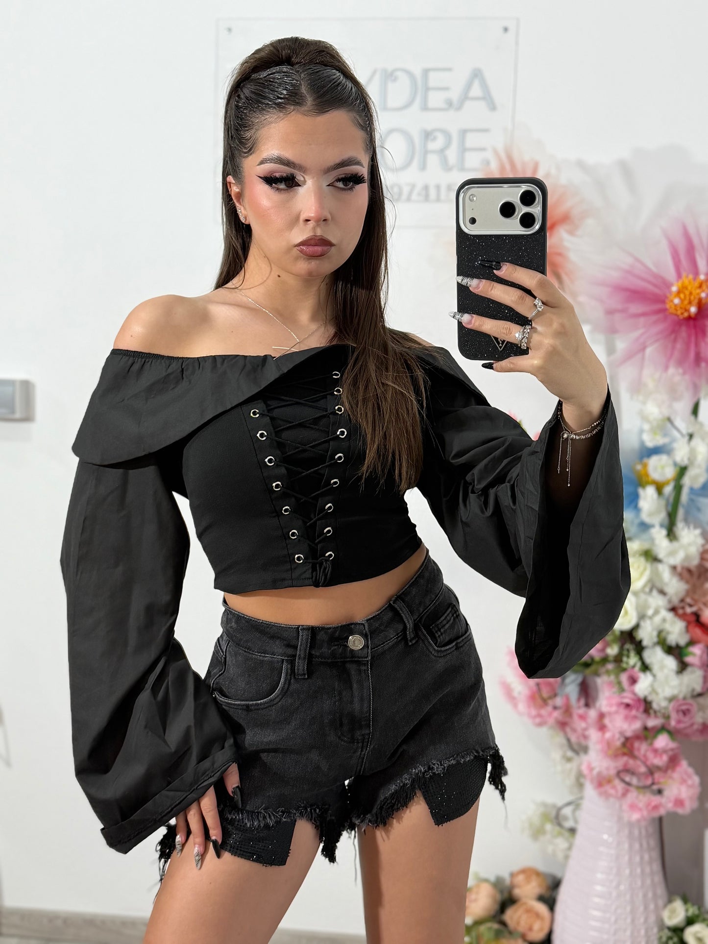 Pantaloni scurți din denim BLACK CRISTAL