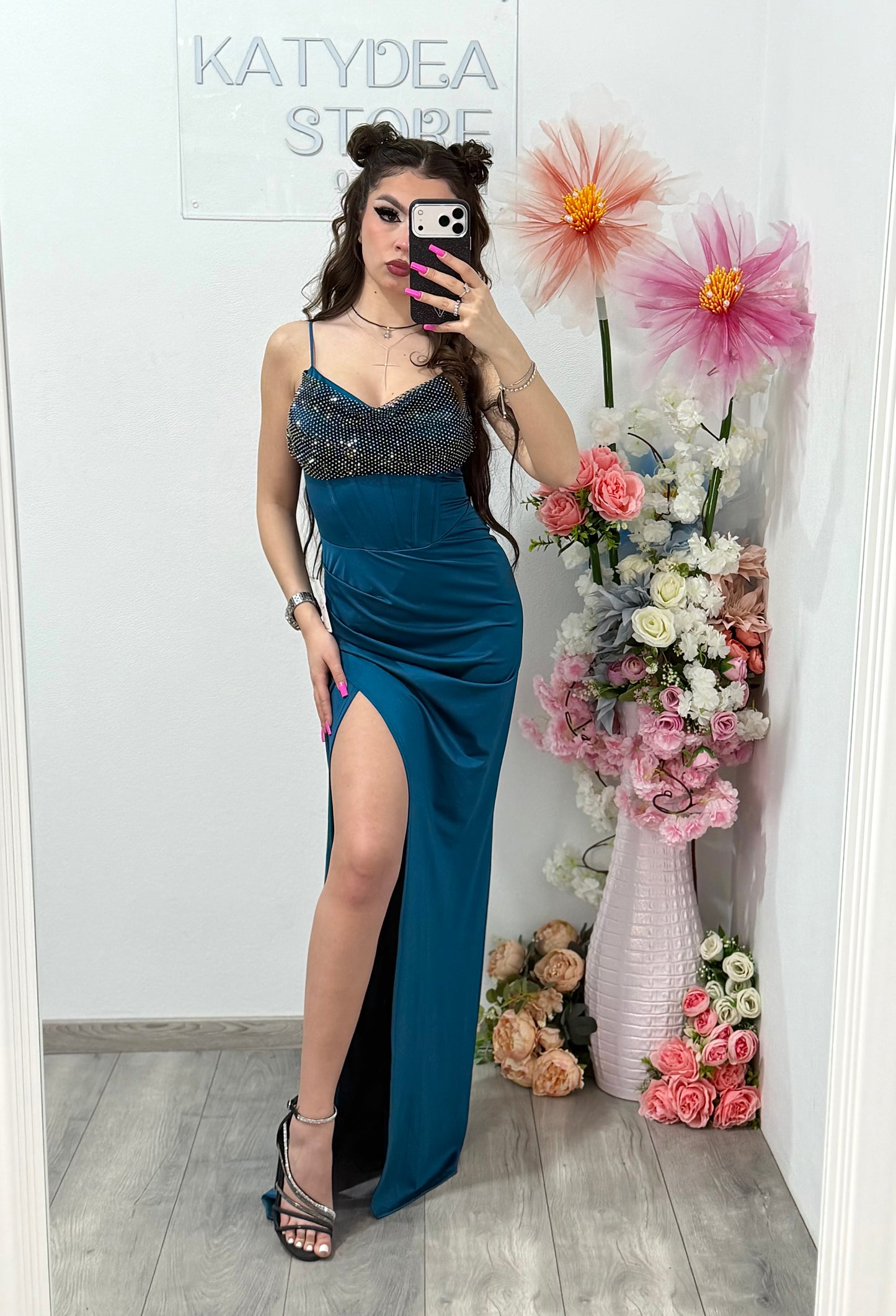 Rochie elegantă  cu cristale turcoaz Katherine
