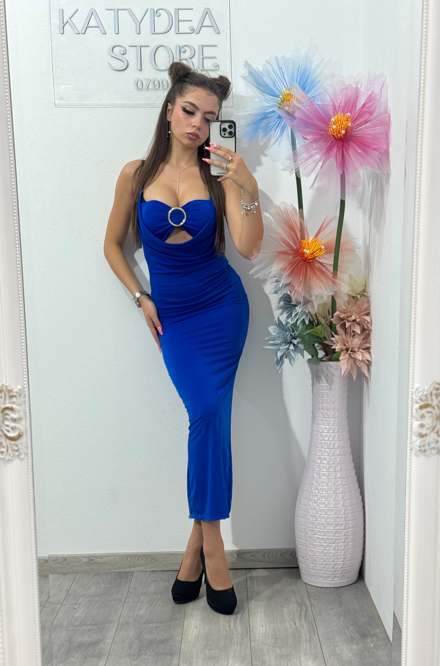 Rochie pe corp midi albastră Jessica