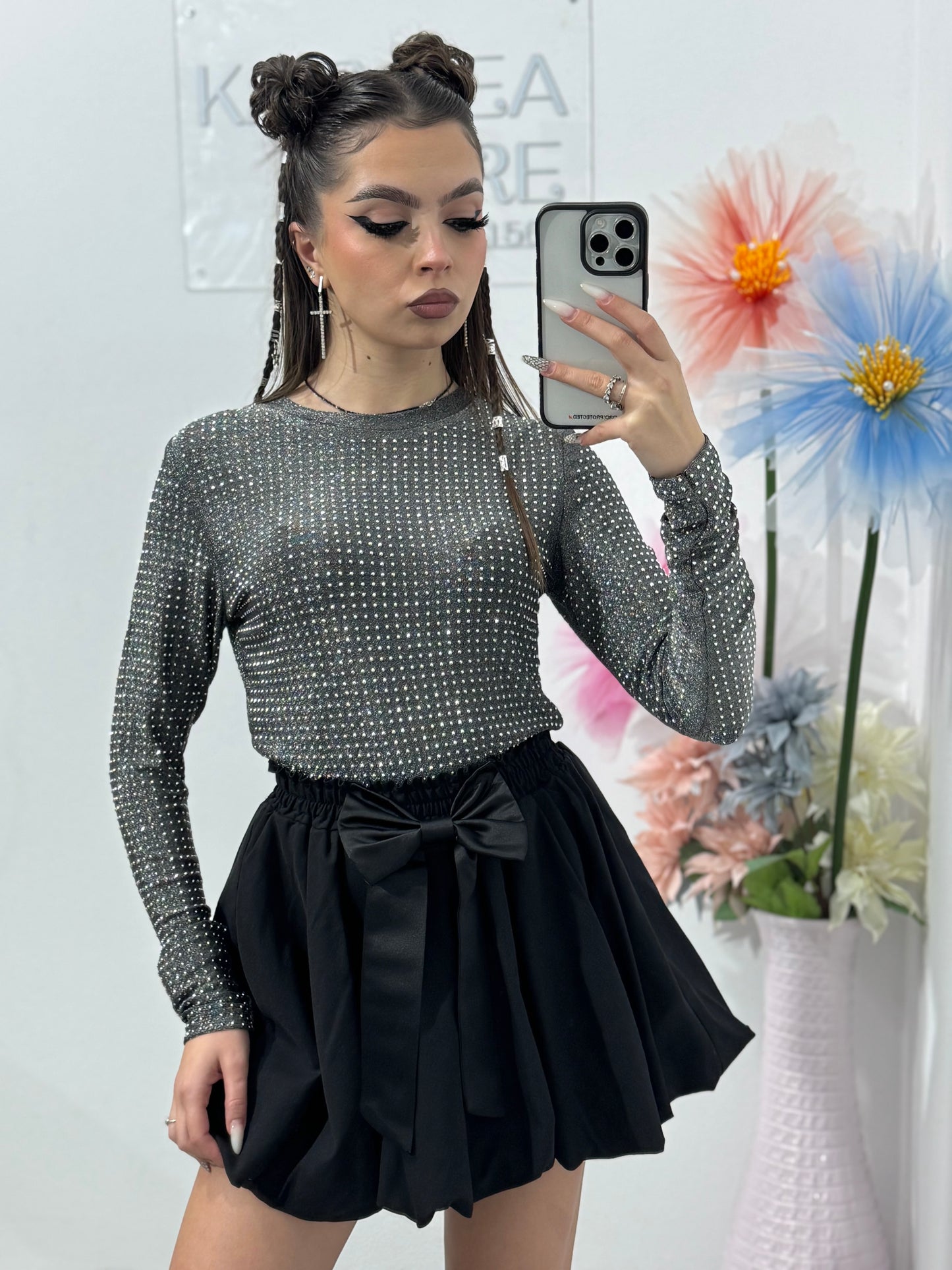 Bluză cu cristale argintii ANA