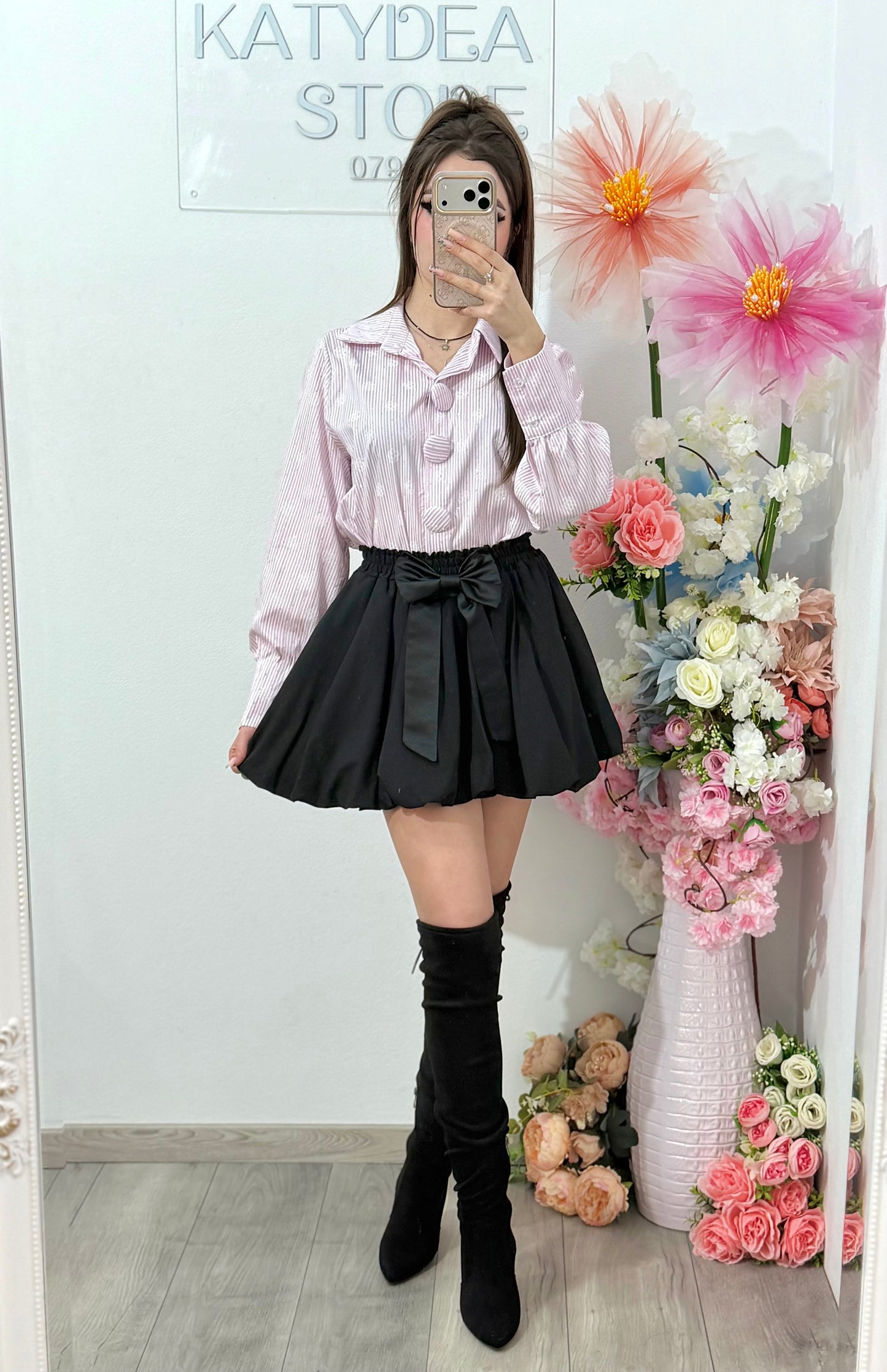 Cămașă elegantă cu dungi si cristale ștanțate ELENA