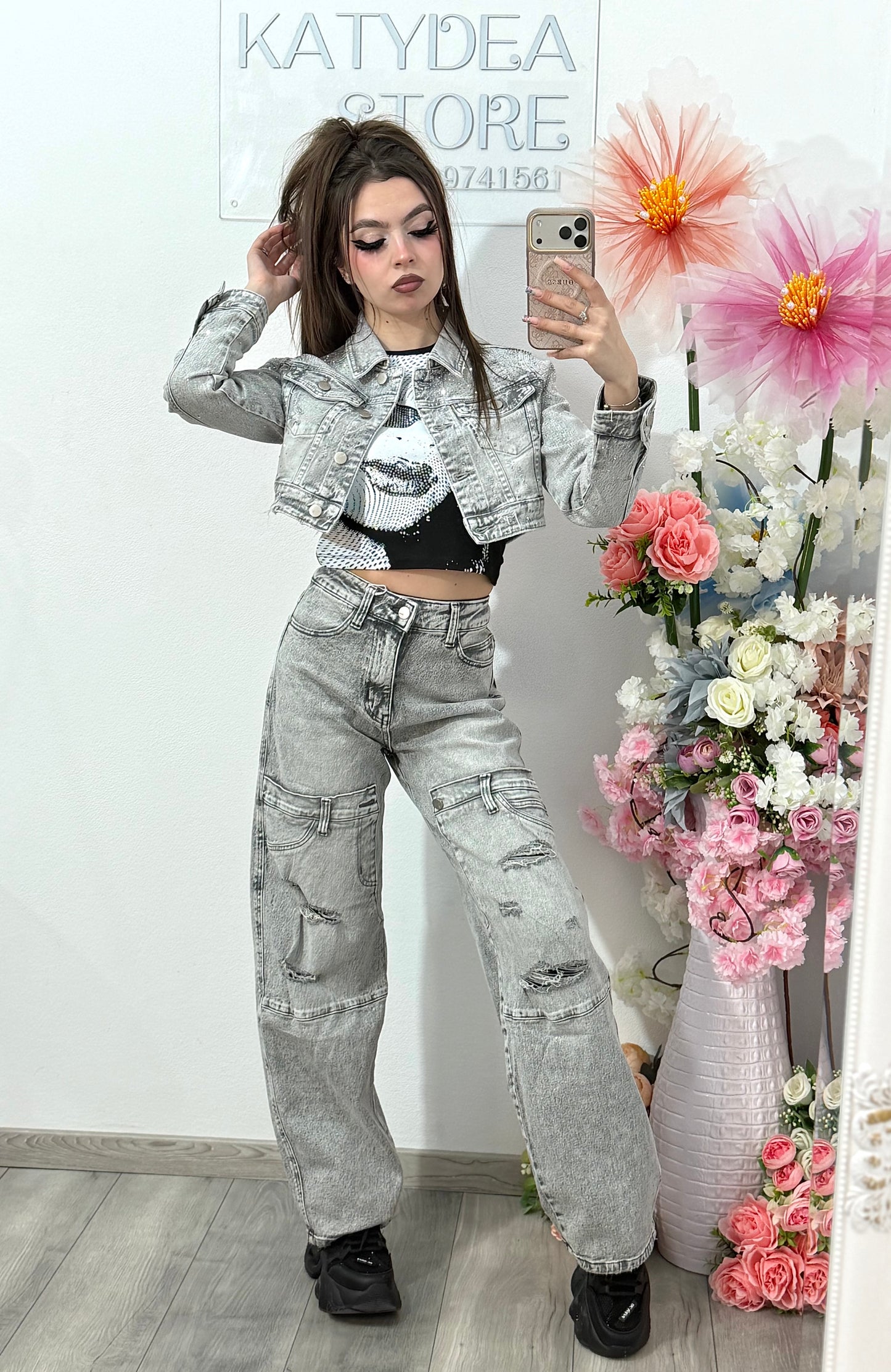 Jeans largi prespălați cu rupturi RAMONA