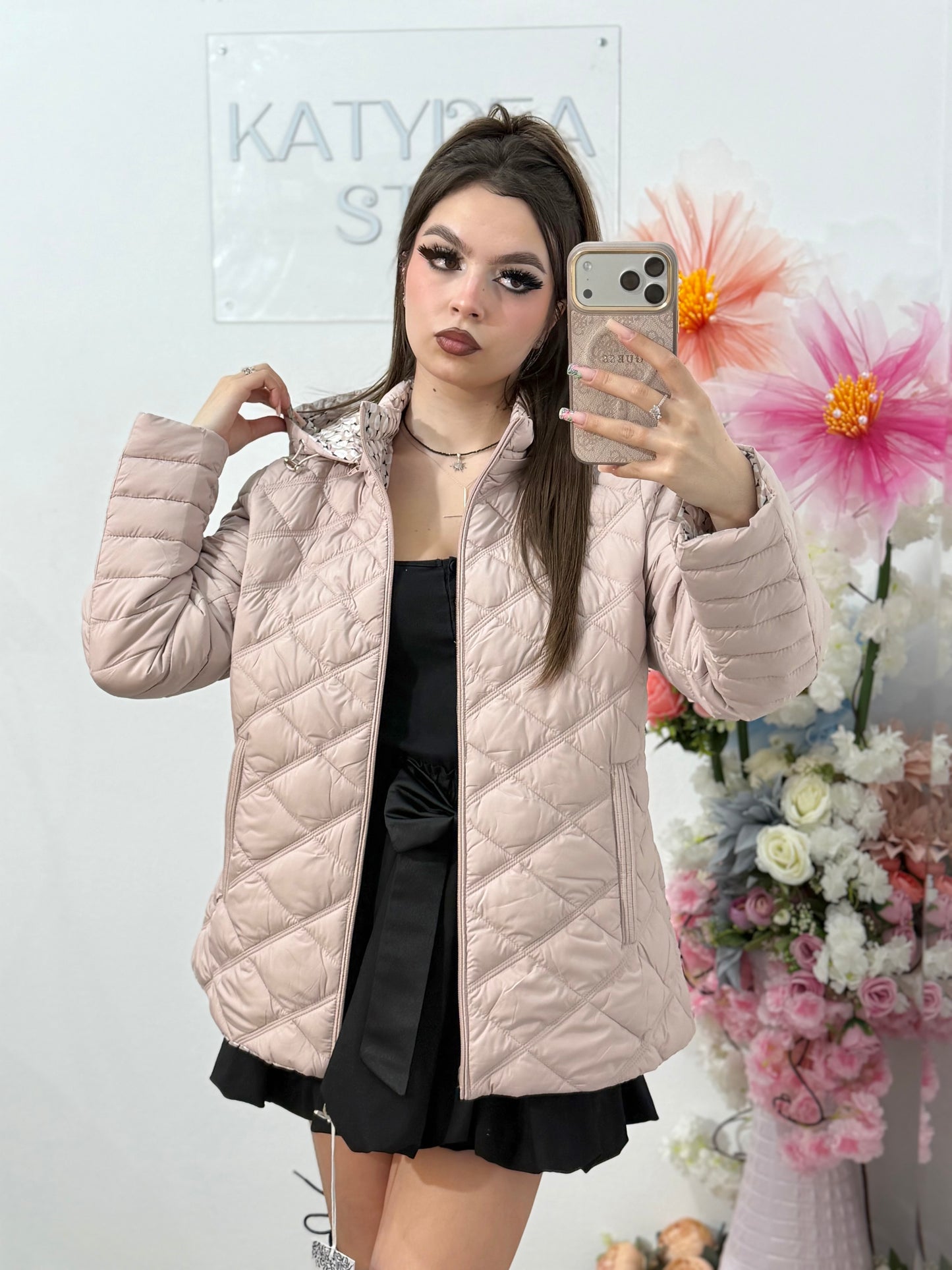 Geacă din fâș cu două fețe bej MARIA