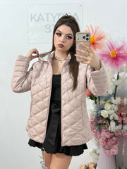 Geacă din fâș cu două fețe bej MARIA