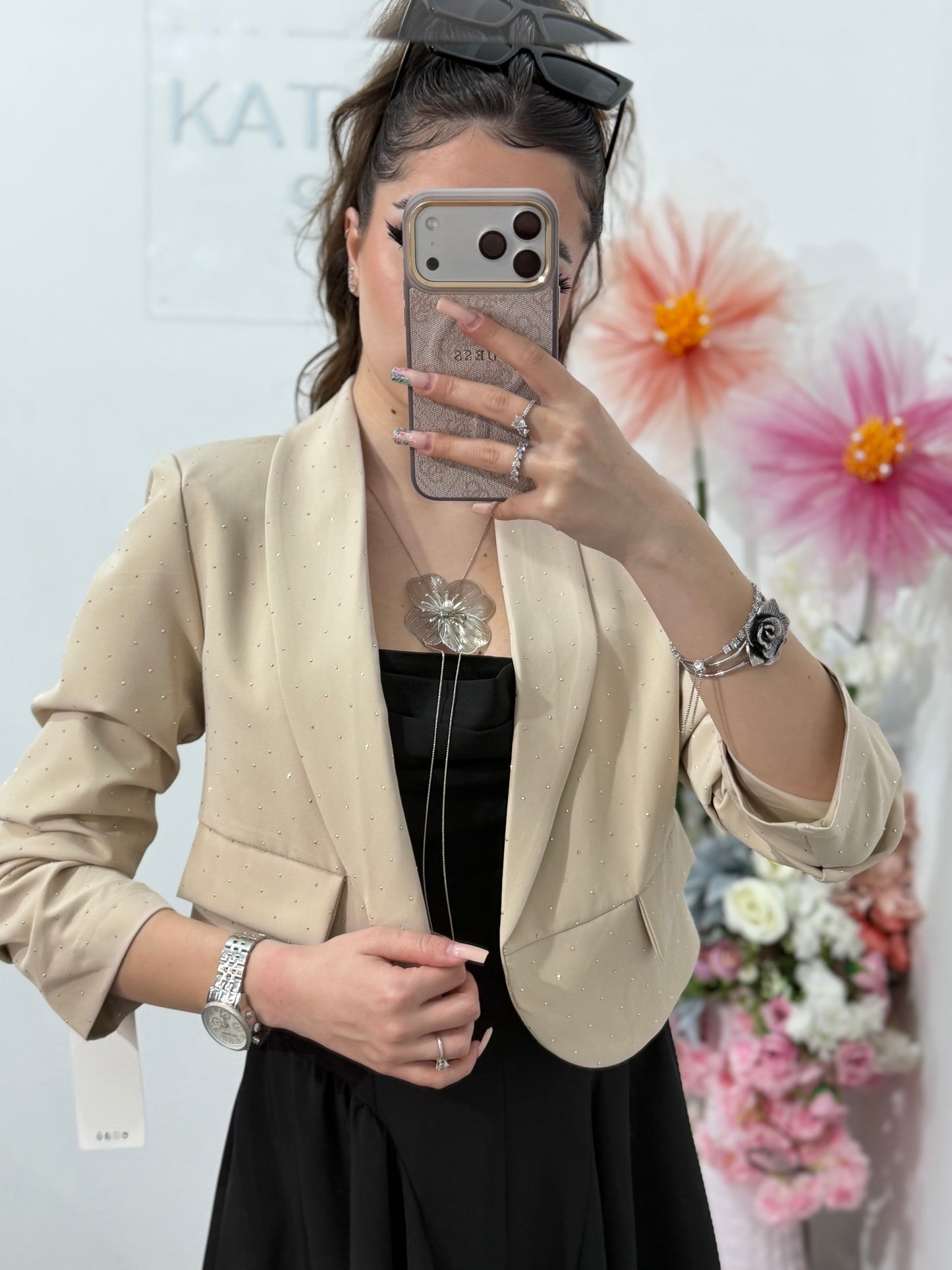 Sacou elegant cu cristale bej Karina