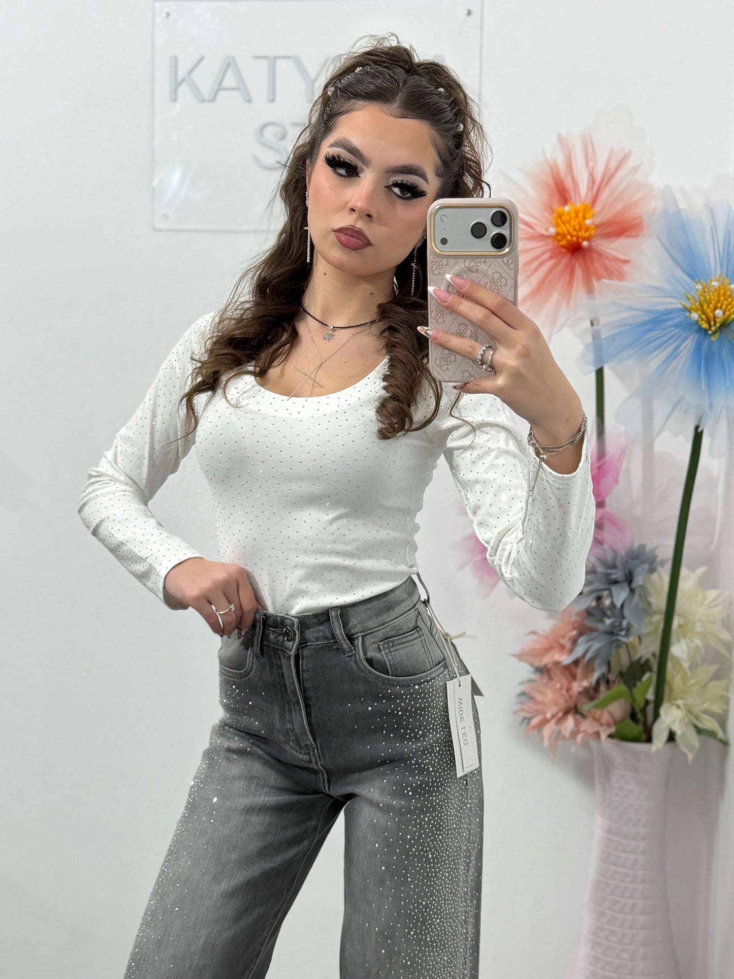 Bluză albă cu cristale SARA