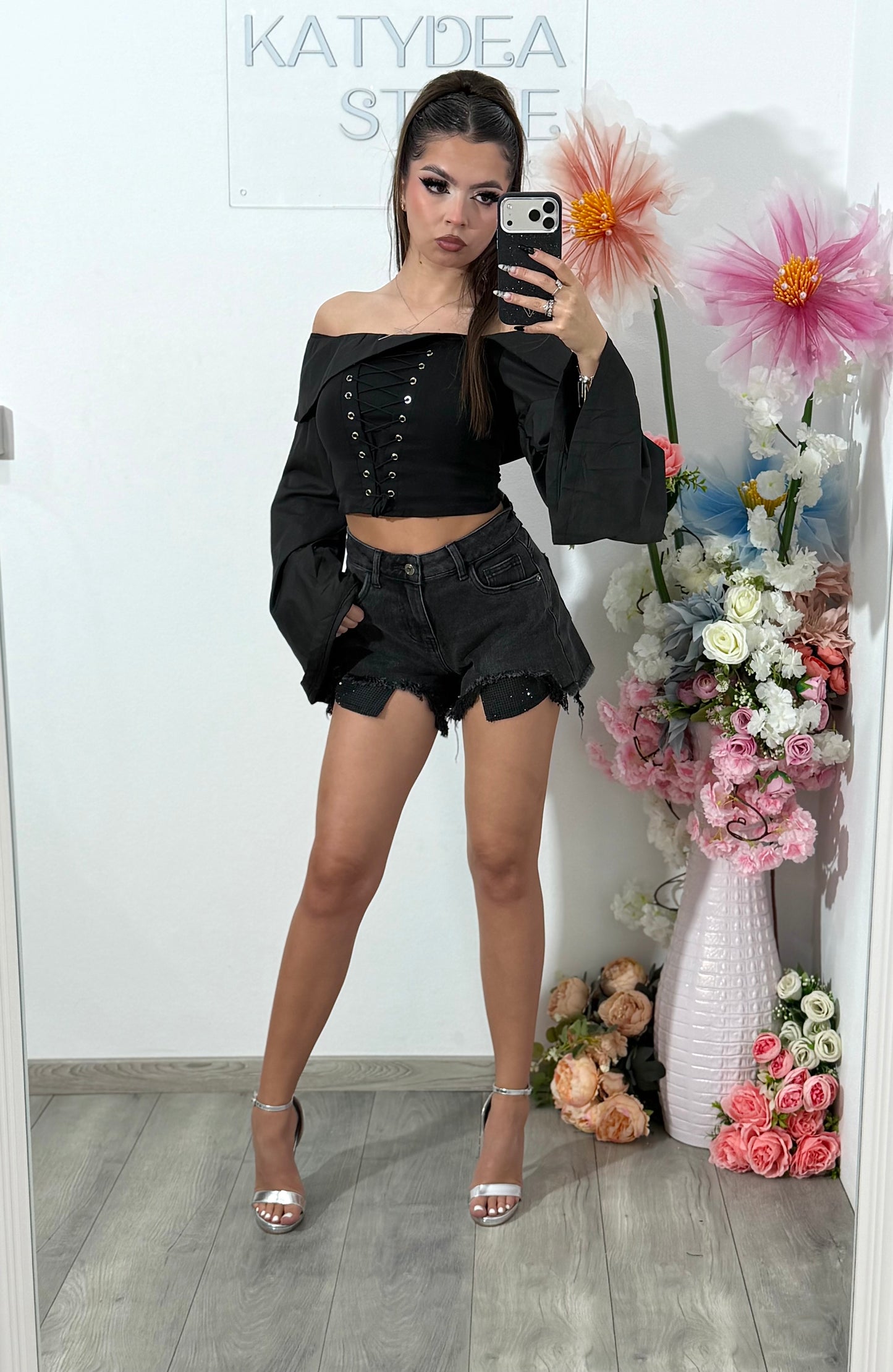 Pantaloni scurți din denim BLACK CRISTAL
