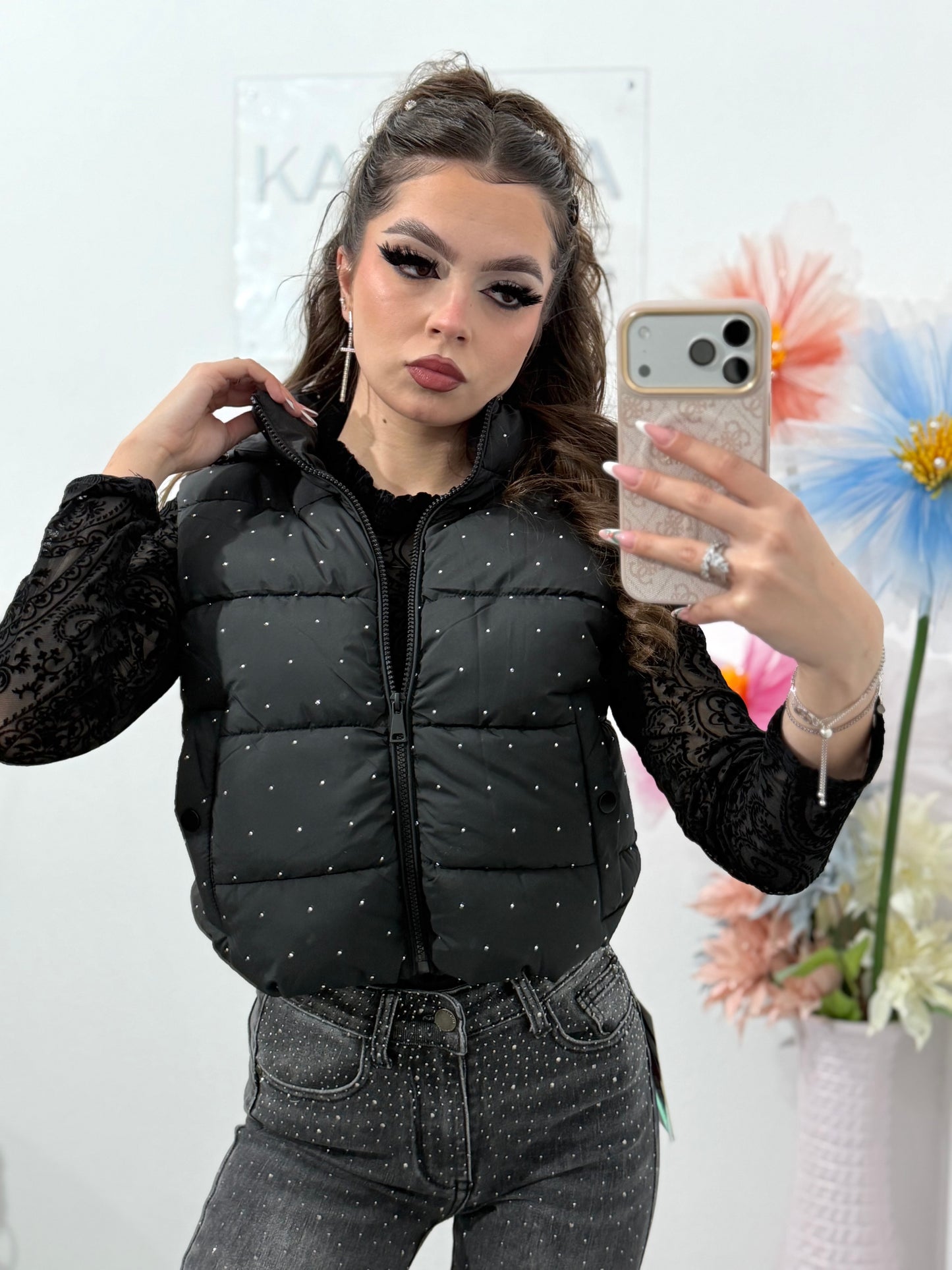 Vesta neagră cu cristale ștanțate ANDREEA