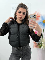 Vesta neagră cu cristale ștanțate ANDREEA