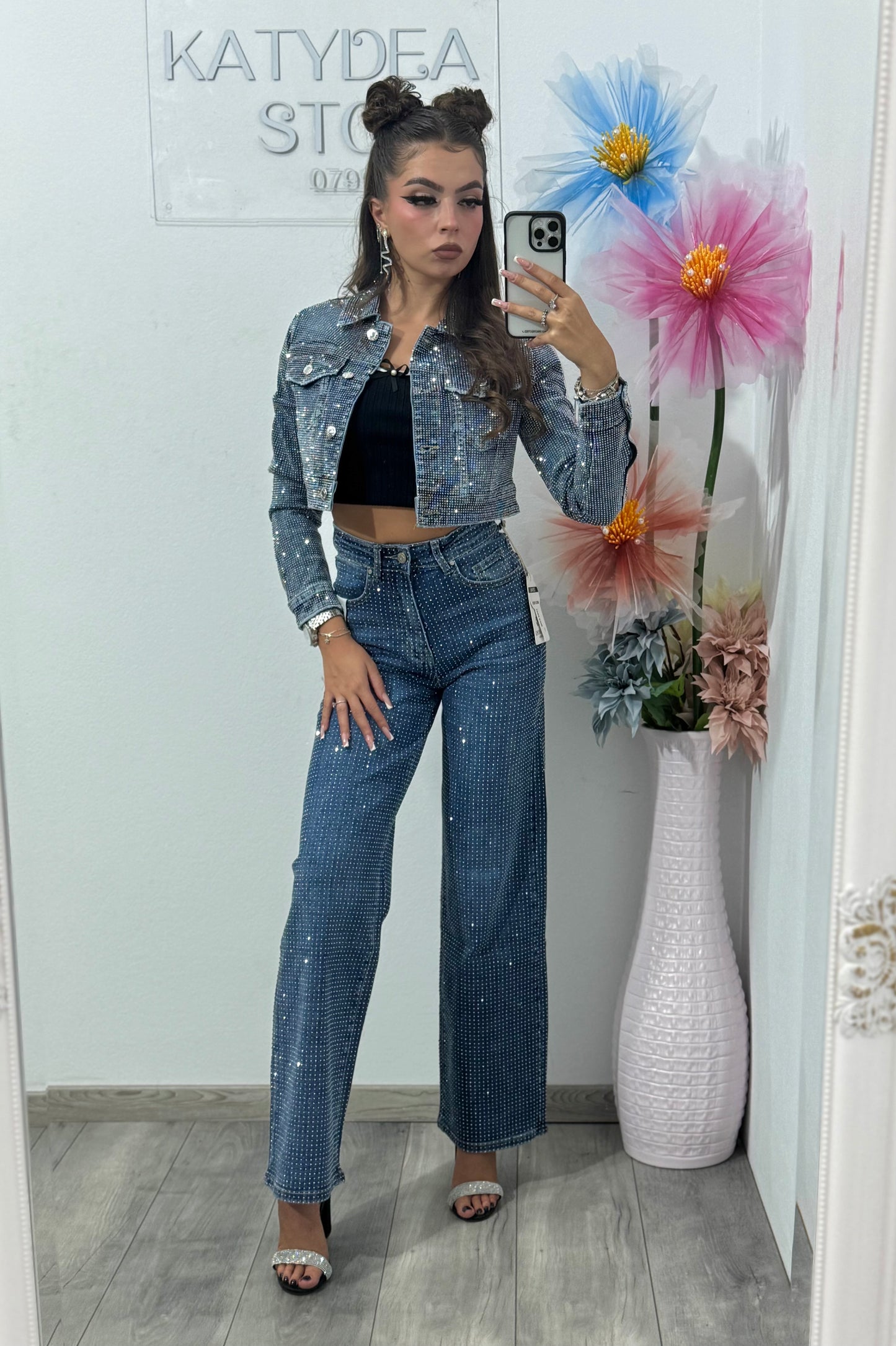 Blugi WideLeg full piatră Xonia