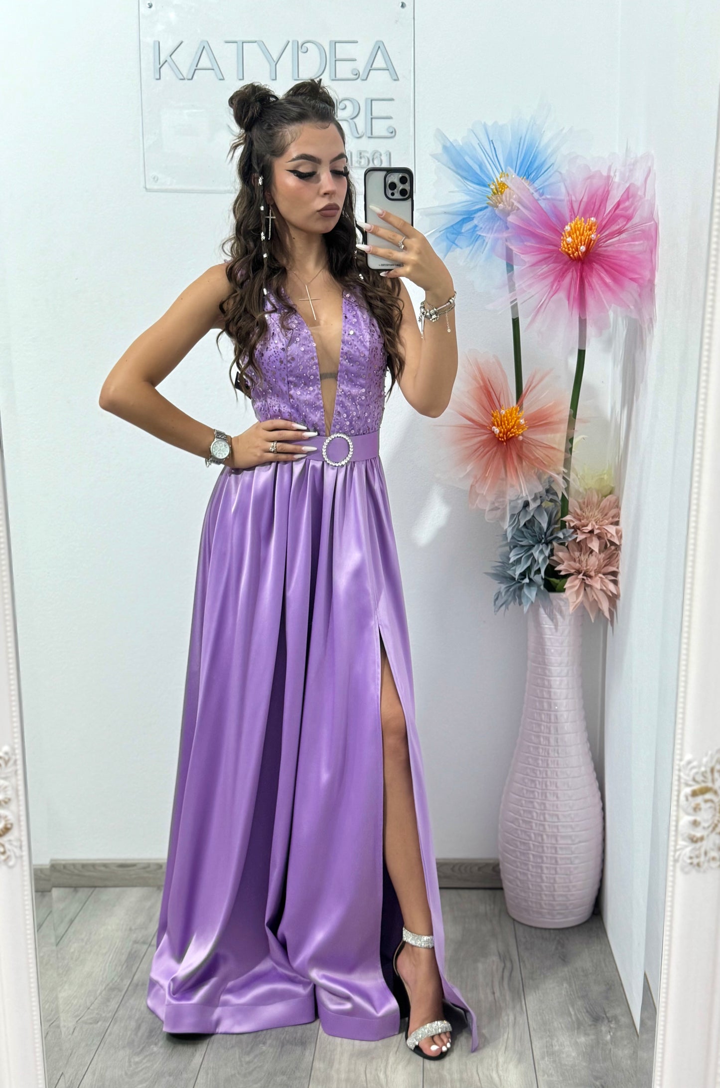 Rochie elegantă din tafta Lila Afrodite